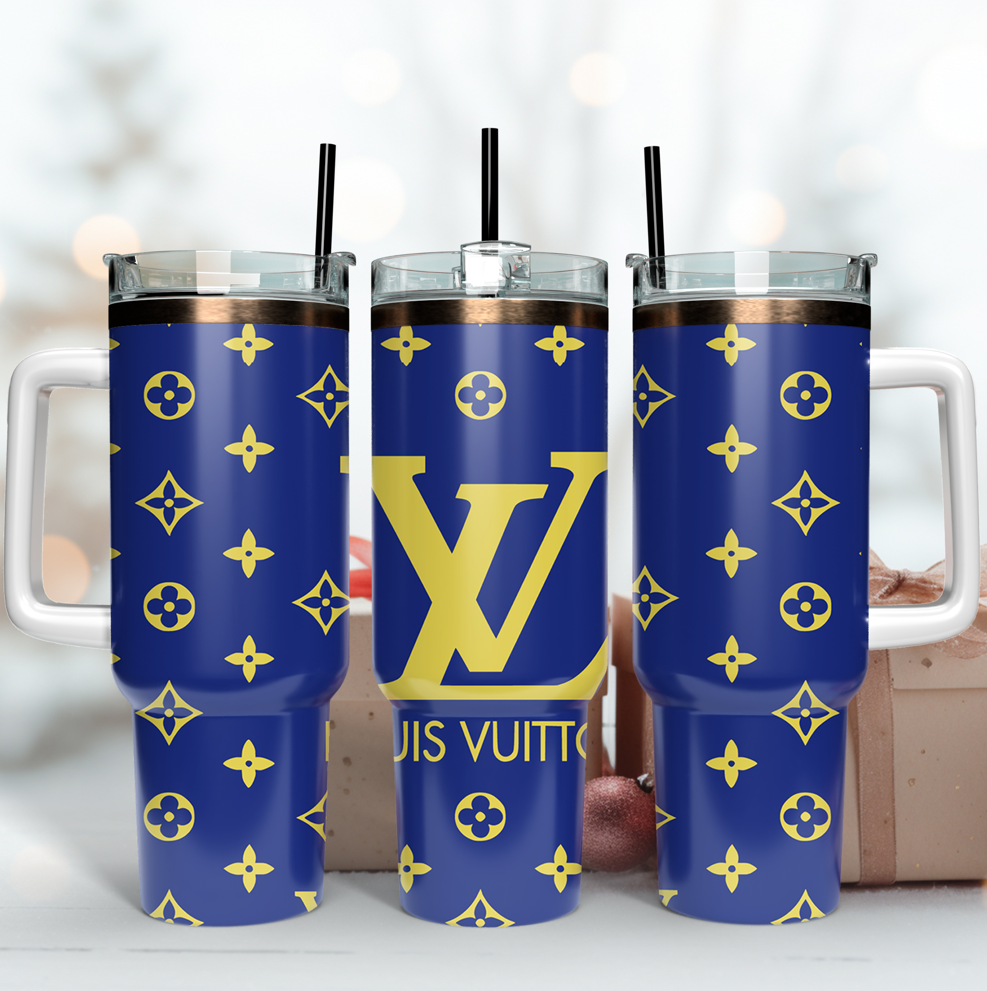 Louis Vuitton Blue and Gold LV Logo Custom Stanley Cup 40 oz 30 oz Tumbler With HandleTVC2301170
