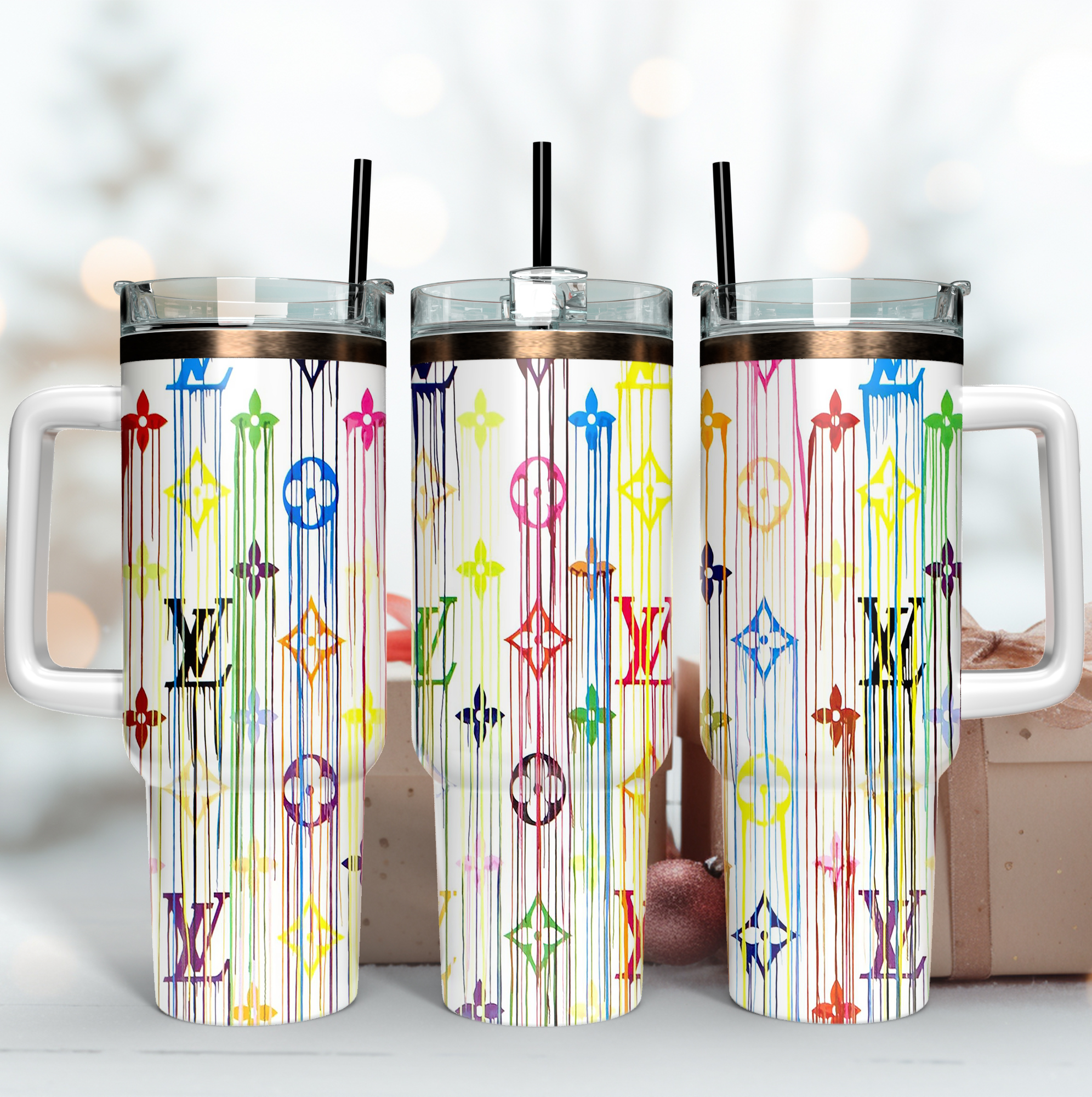 Louis Vuitton Dripping Colorful LV Logo Custom Stanley Cup 40 oz 30 oz Tumbler With HandleTVC2301171