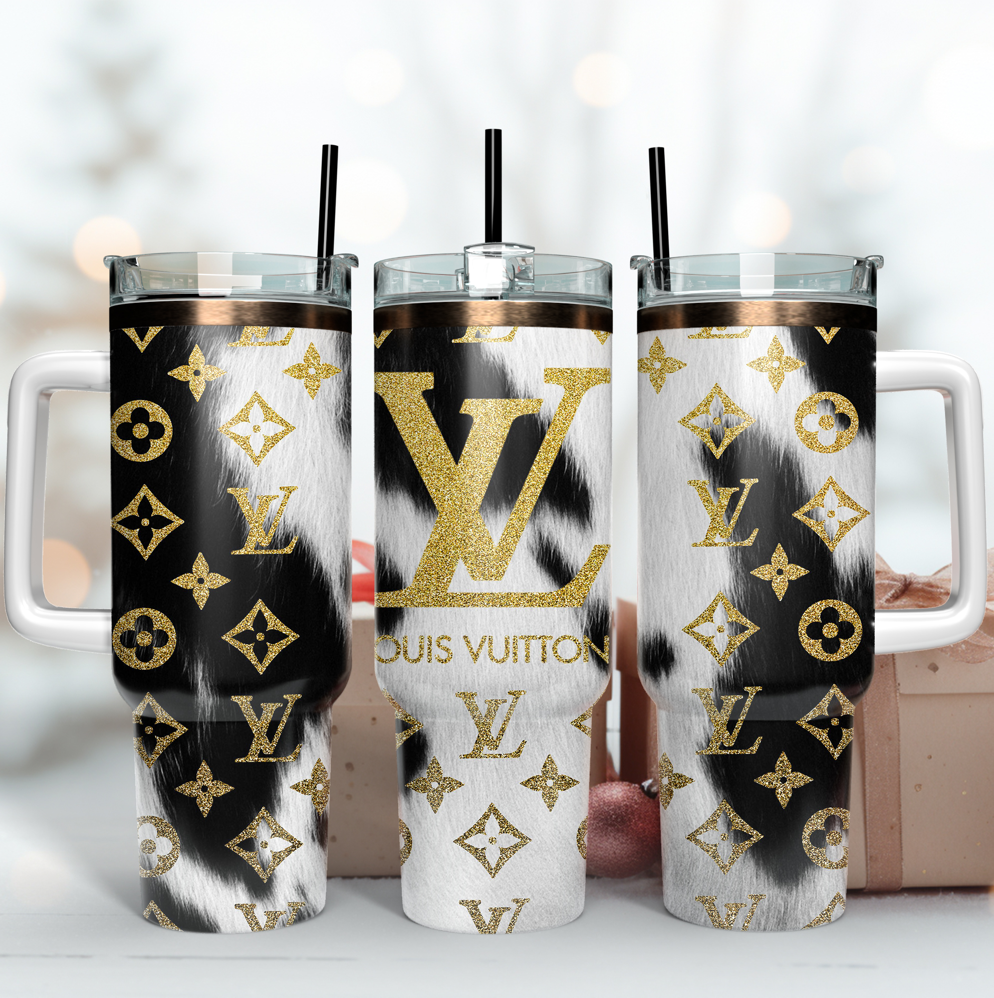 Louis Vuitton Glitter LV Logo Cowhide Custom Stanley Cup 40 oz 30 oz Tumbler With HandleTVC2301170