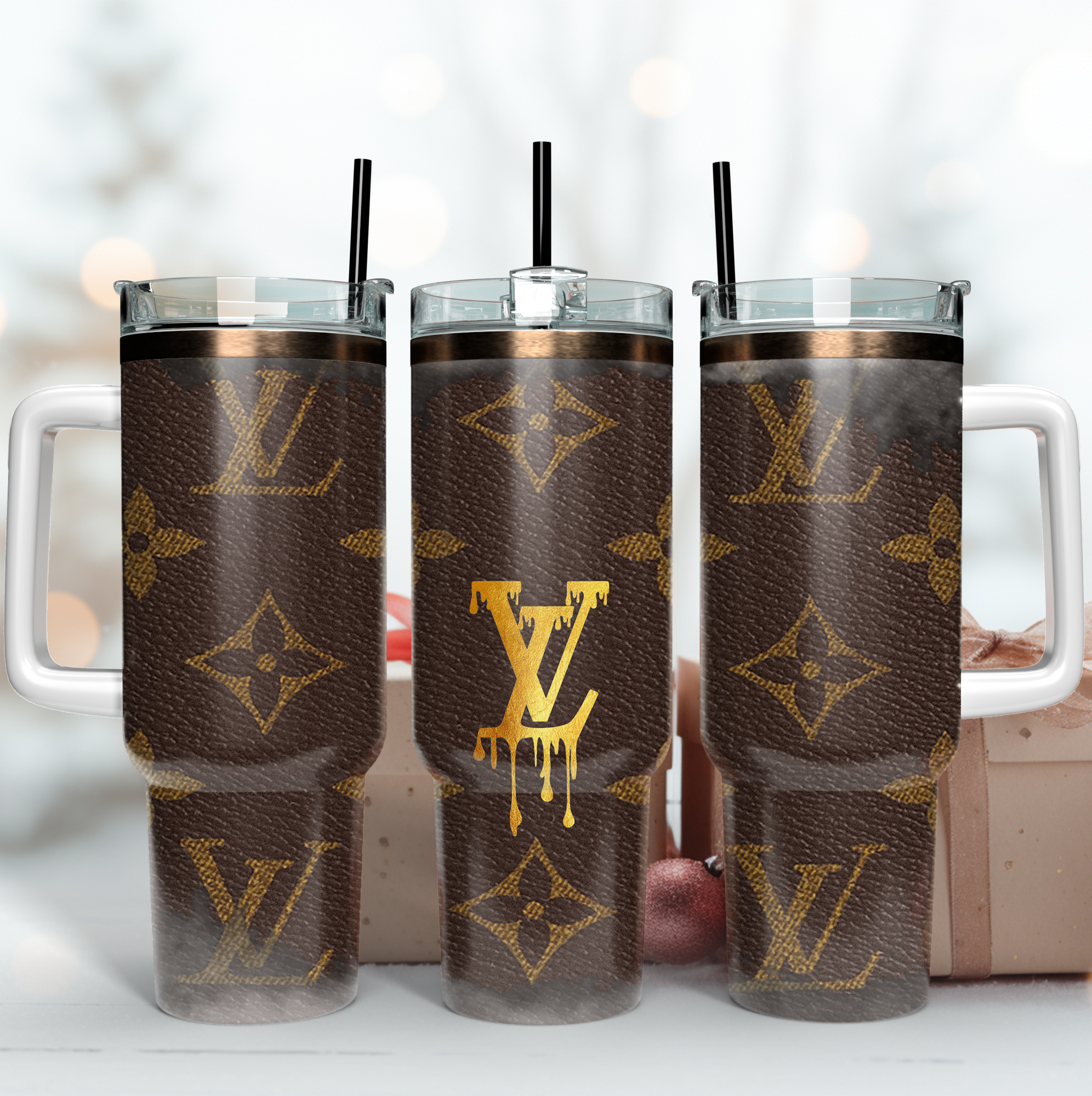 Louis Vuitton Golden LV Leather Pattern Custom Stanley Cup 40 oz 30 oz Tumbler With HandleTVC2301168