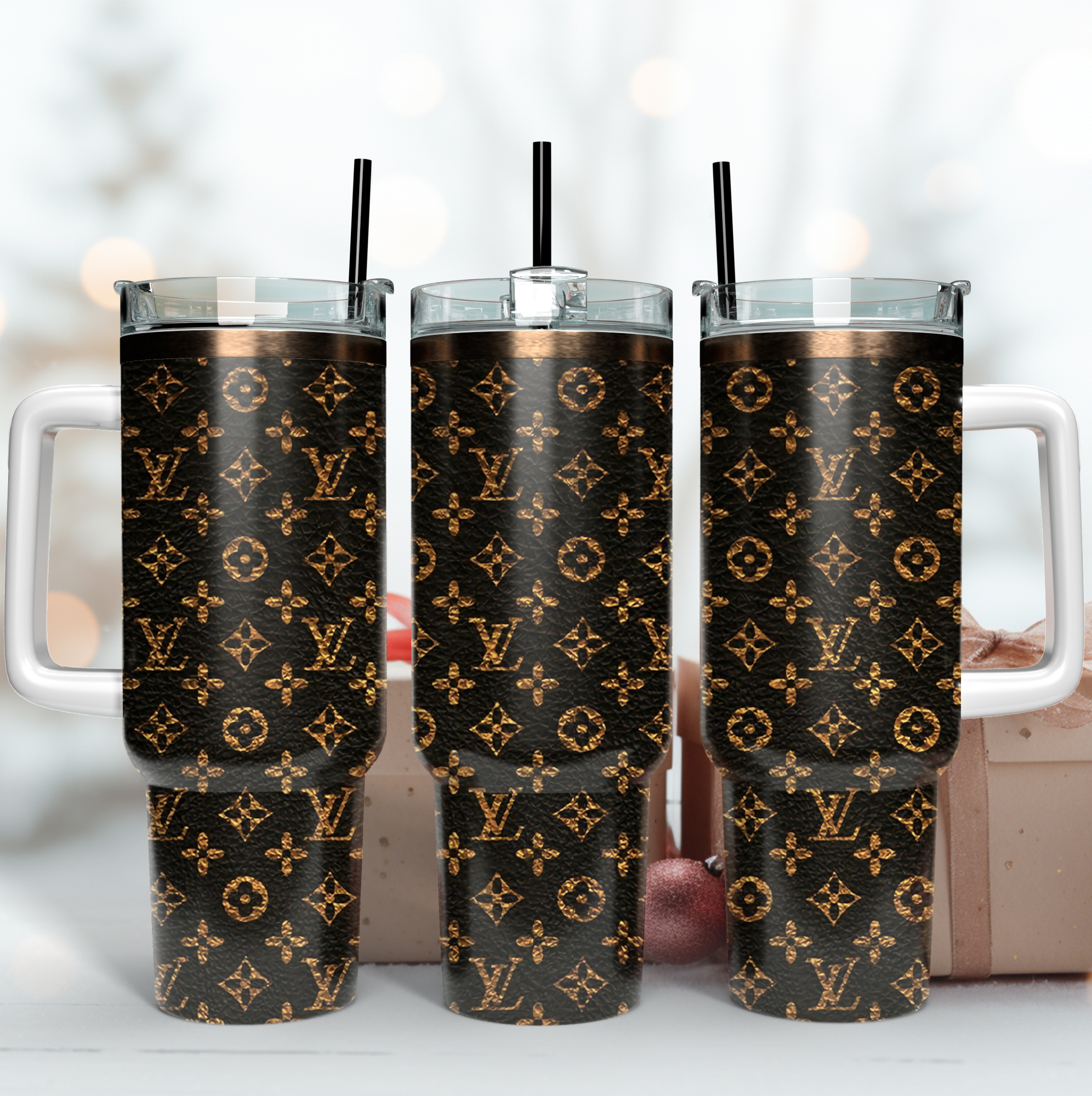 Louis Vuitton Golden LV Leather Pattern Custom Stanley Cup 40 oz 30 oz Tumbler With HandleTVC2301168