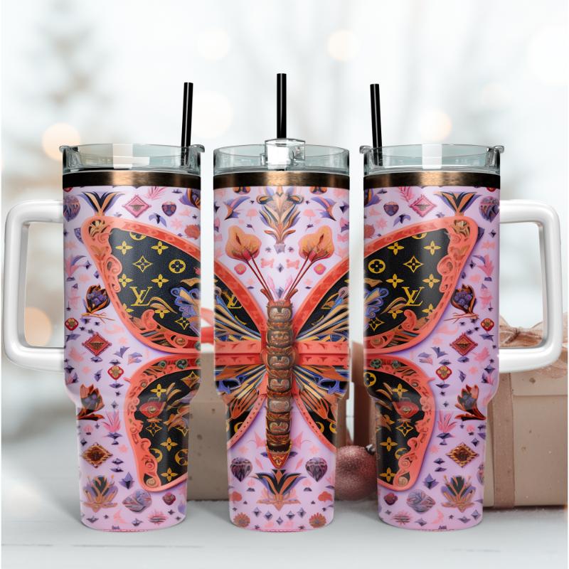 Louis Vuitton LV 3D Butterfly Pattern Custom Stanley Cup 40 oz 30 oz Tumbler With HandleTVC2301168