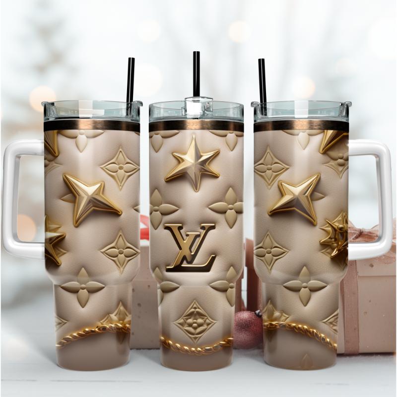 Louis Vuitton LV 3D Golden Logo Custom Stanley Cup 40 oz 30 oz Tumbler With HandleTVC2301168
