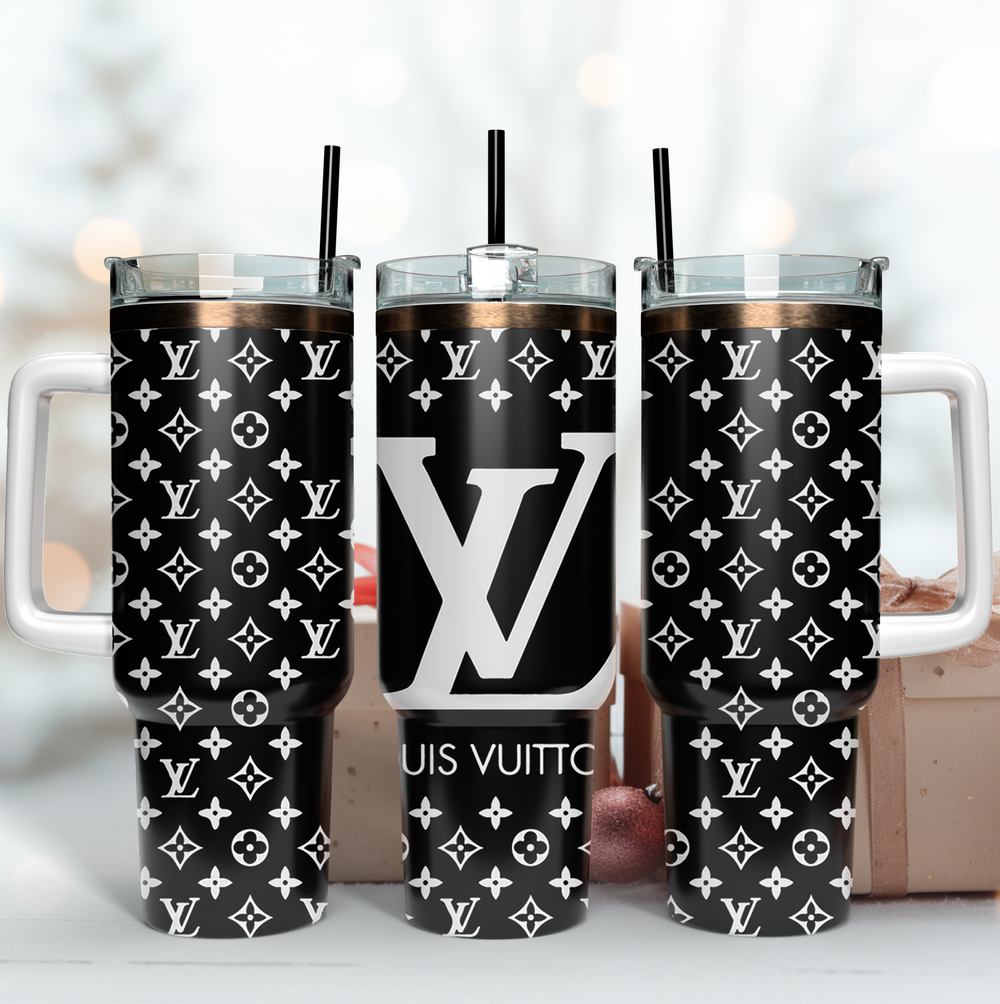 Louis Vuitton LV Black and White Logo Custom Stanley Cup 40 oz 30 oz Tumbler With HandleTVC2301168