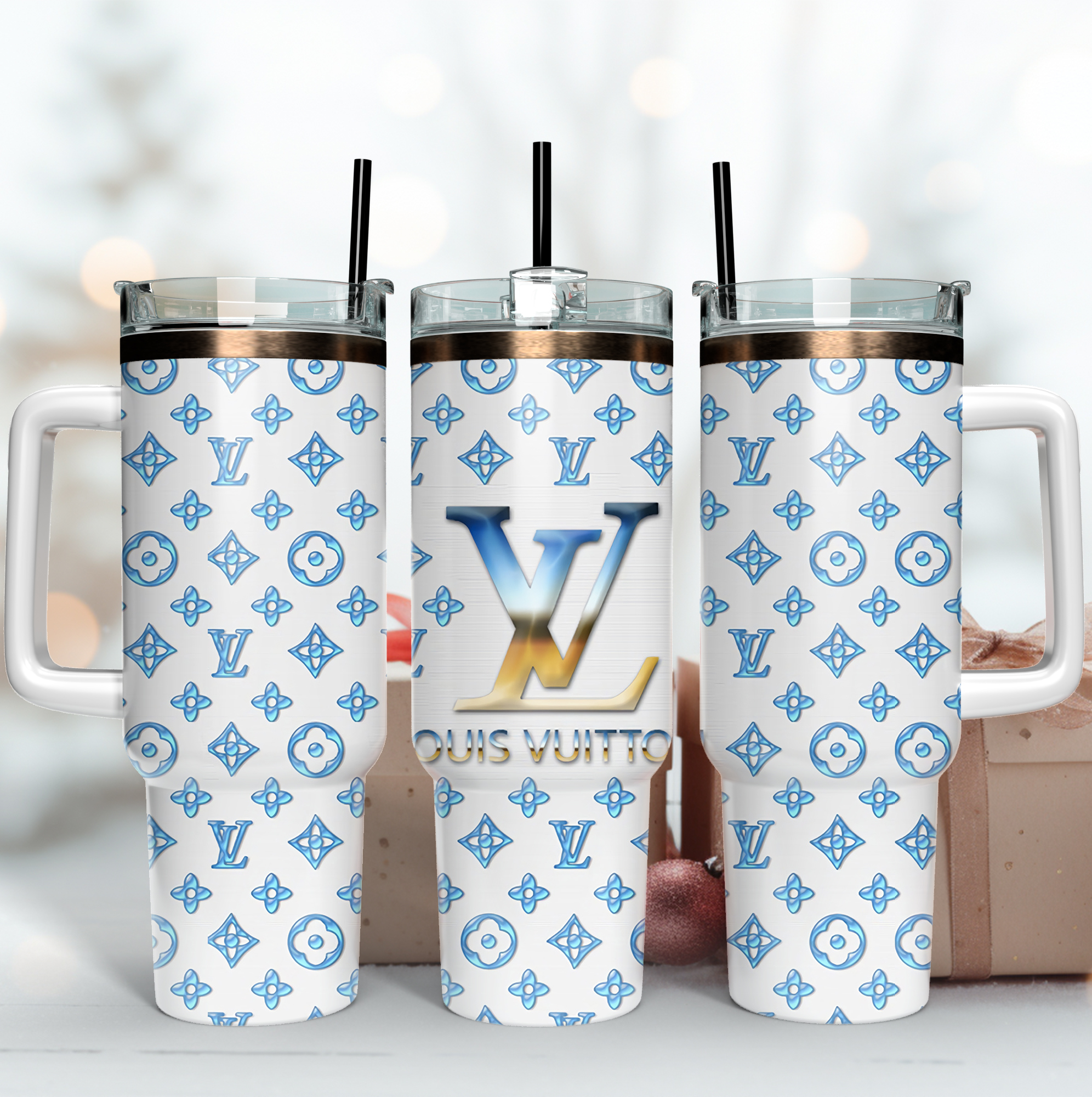 Louis Vuitton LV Blue 3D Logo Custom Stanley Cup 40 oz 30 oz Tumbler With HandleTVC2301168