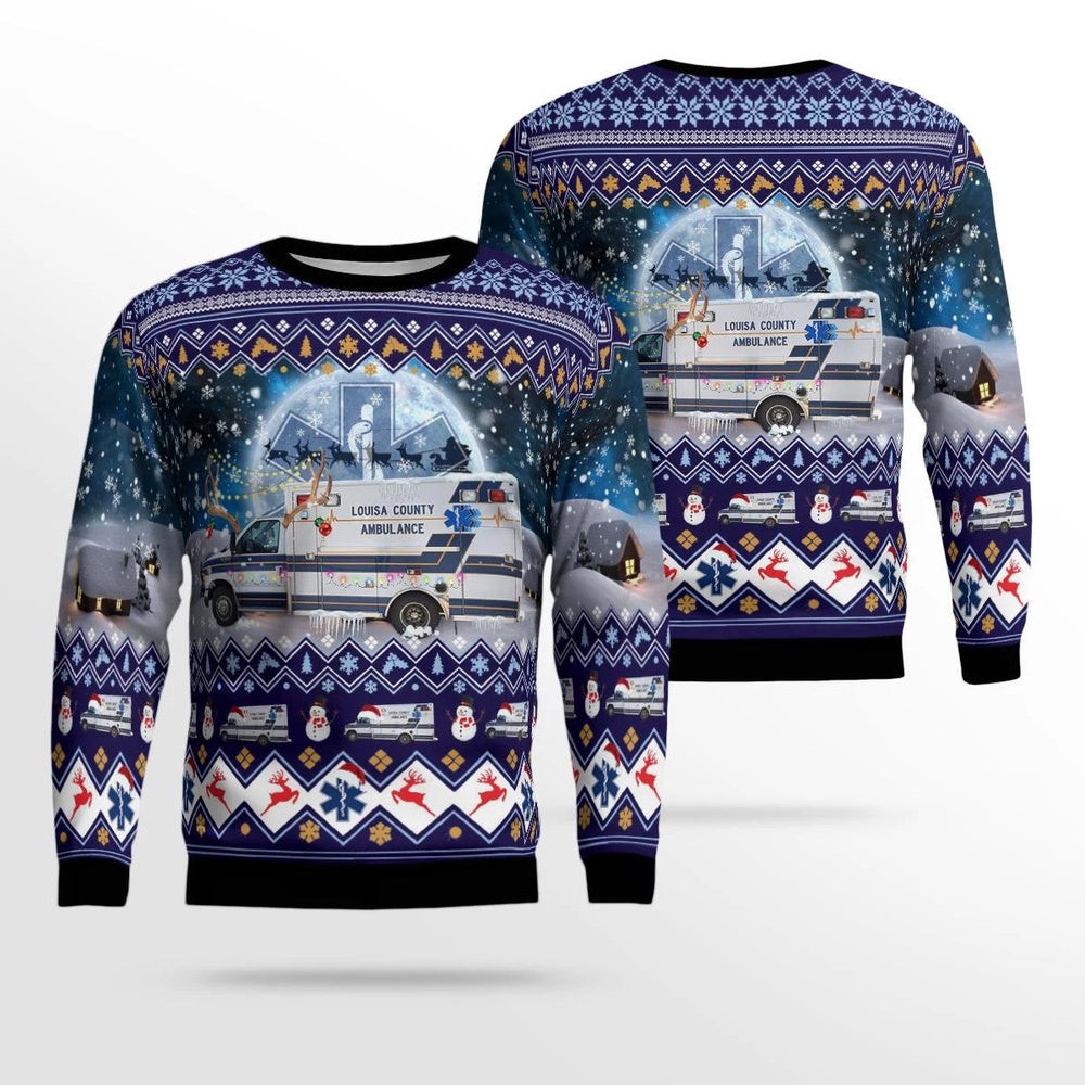 Louisa County Ambulance Columbus Junction Iowa Christmas AOP Ugly Sweater Christmas Unisex Sweaters Gift For Christmas