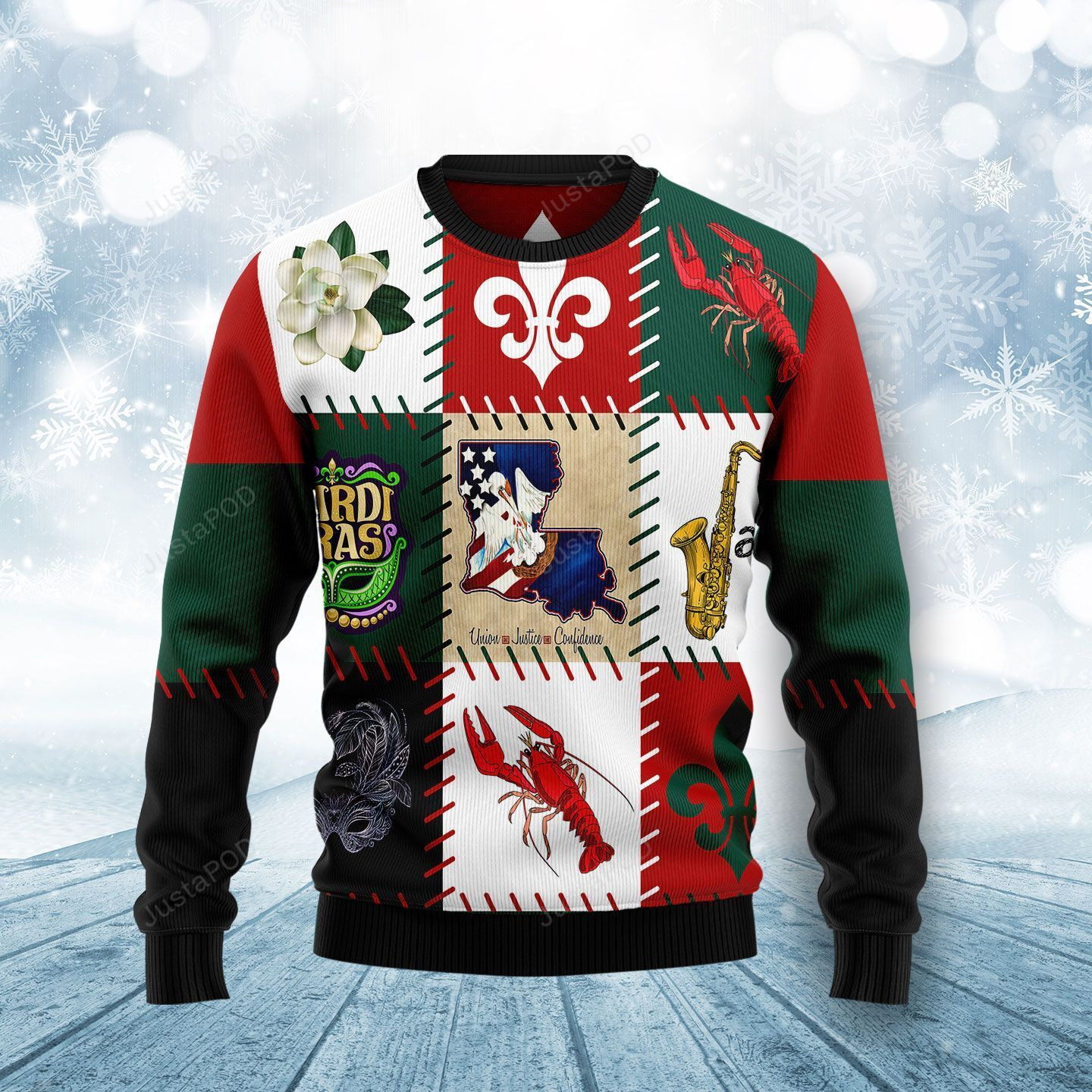Louisiana Famous Things Christmas Ugly Christmas Sweater Adult 3D Funny Matching for family