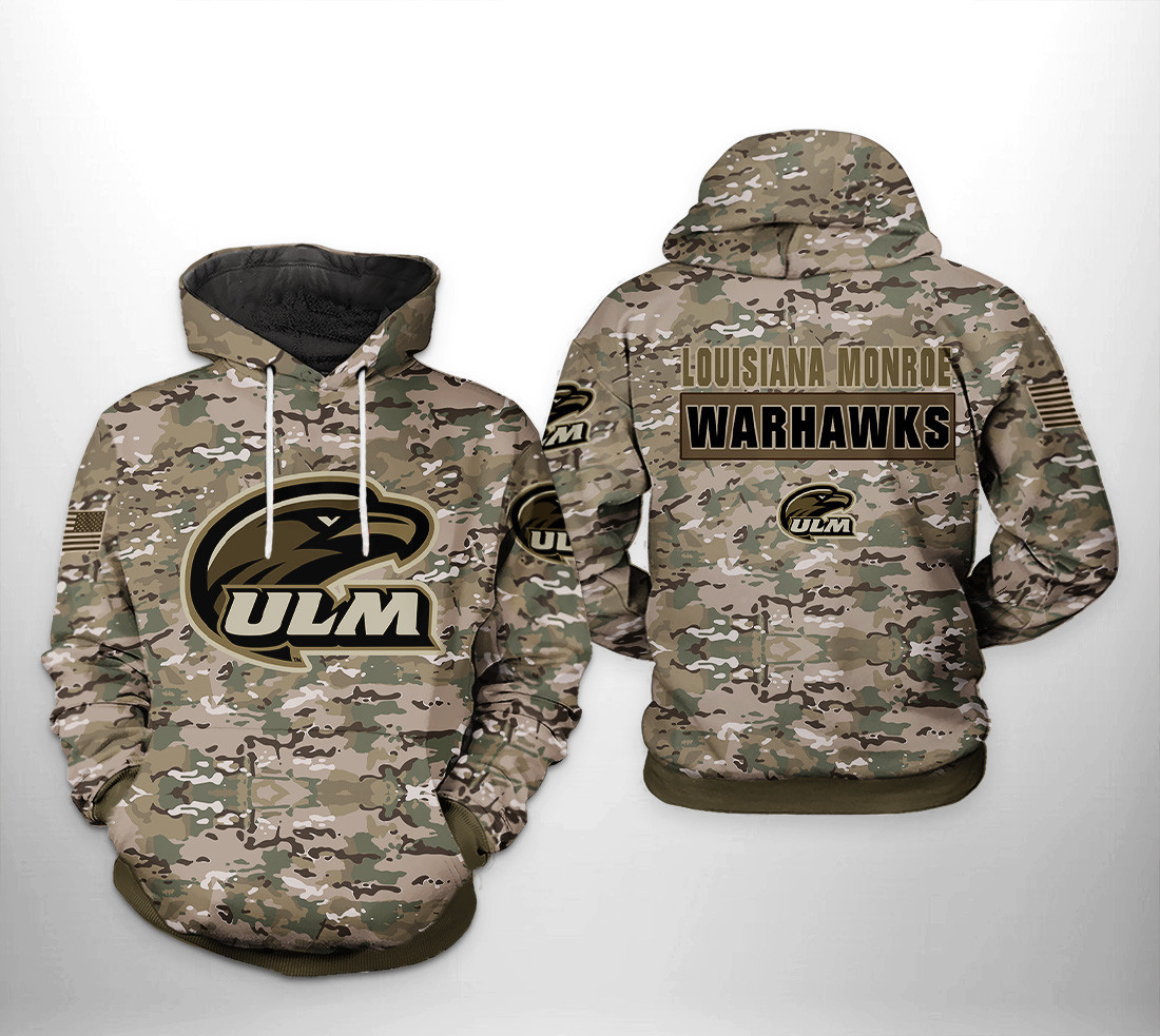 Louisiana Monroe Warhawks NCAA Camo Veteran 3D All Over Print Hoodie, Zip Hoodie