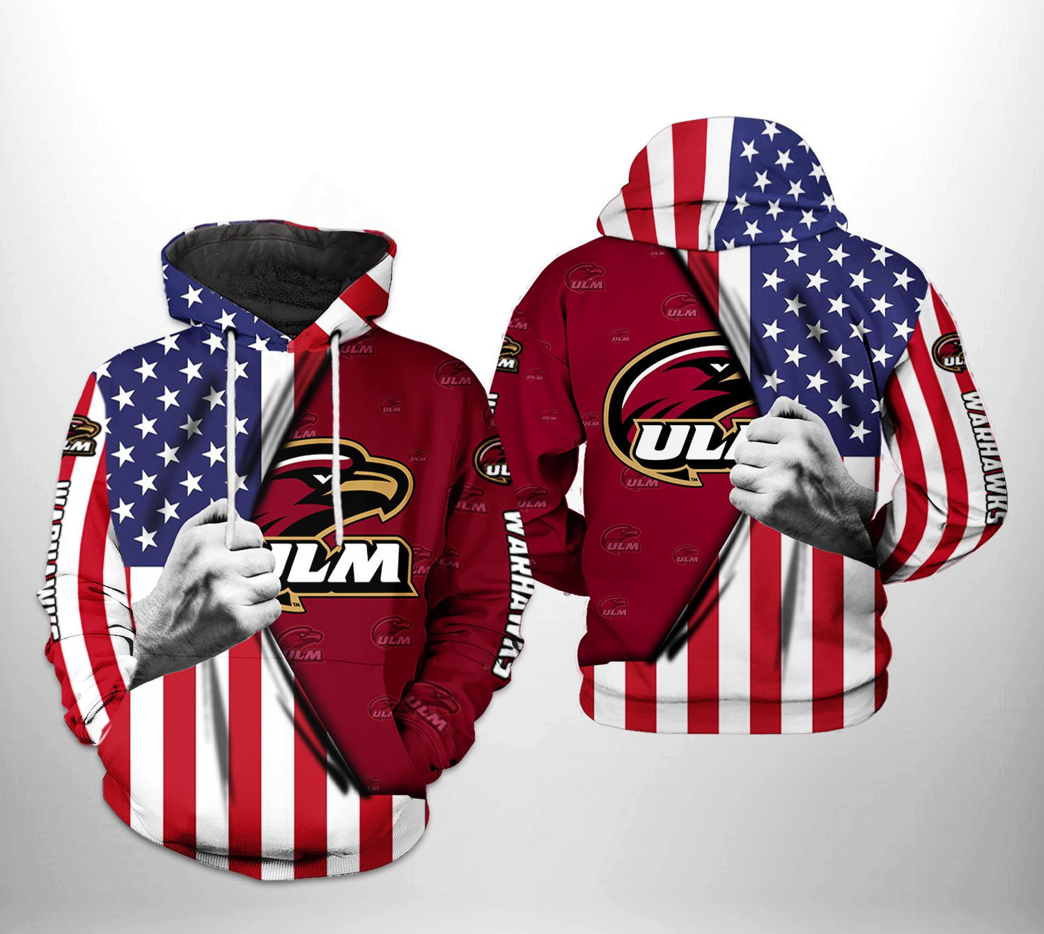 Louisiana Monroe Warhawks NCAA US Flag 3D All Over Print Hoodie, Zip Hoodie