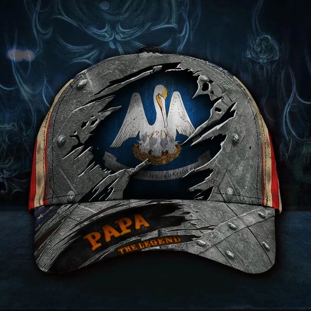 Louisiana Papa The Legend 3D Hat Vintage USA Flag Cap Gift For Dad For Grandpa Trucker Hats Custom Hats Gifts For Men & Women