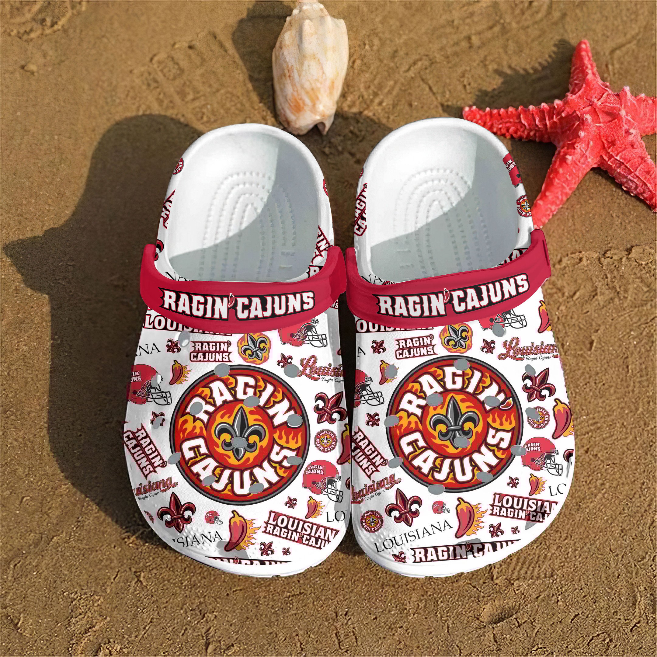 Louisiana Ragin' Cajuns NCAA Sport Crocs Crocband Clogs Shoes Comfortable For Men Women and Kids