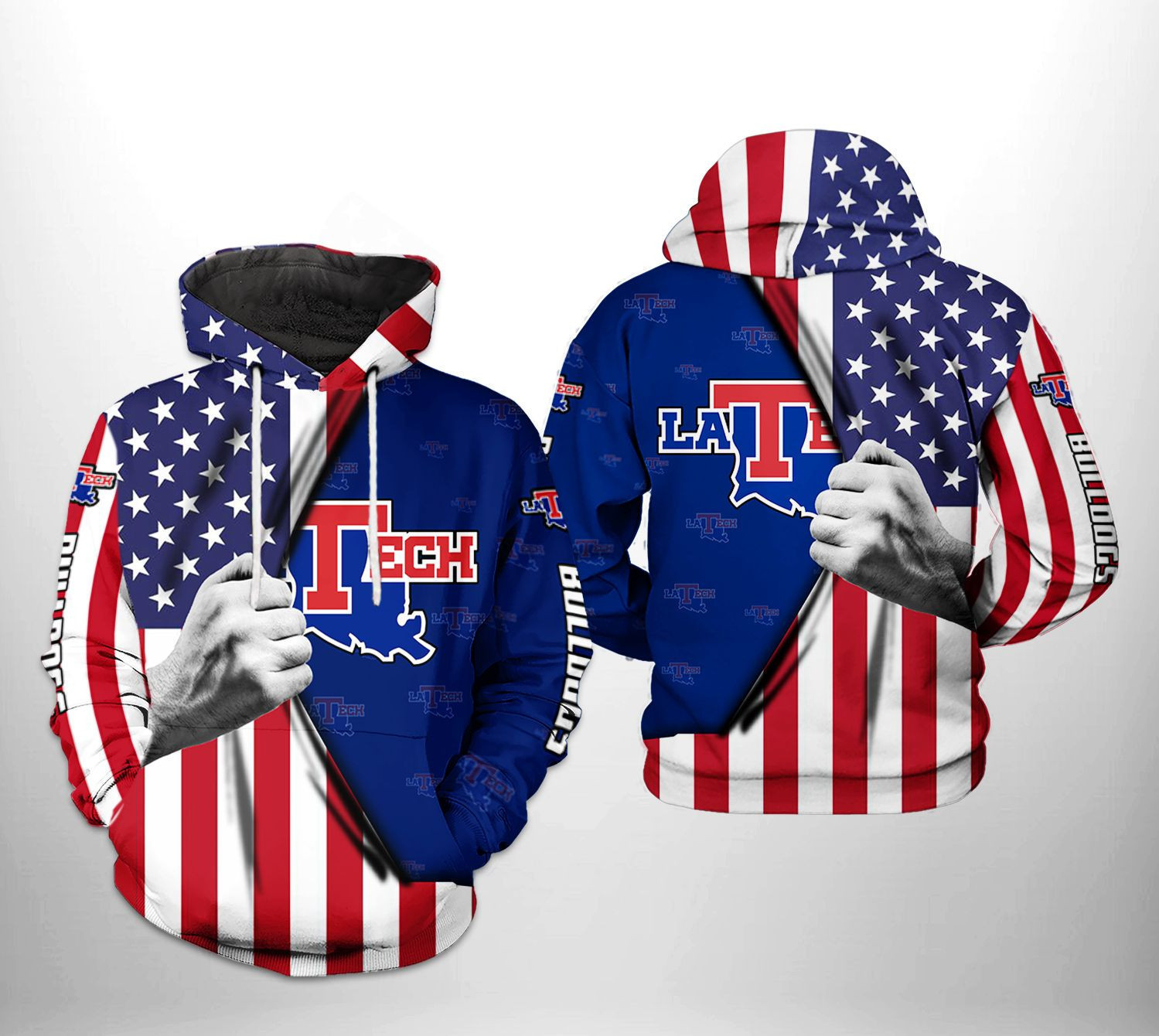 Louisiana Tech Bulldogs NCAA US Flag 3D All Over Print Hoodie, Zip Hoodie