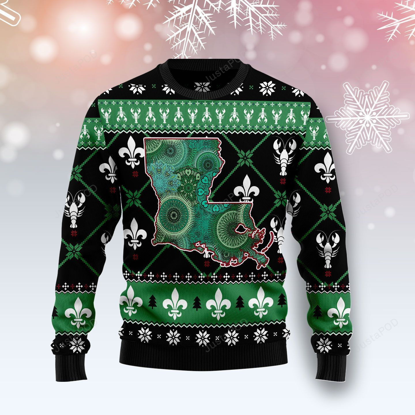 Louisiana Usa Symbols Pattern Ugly Christmas Sweater Adult 3D Funny Matching for family