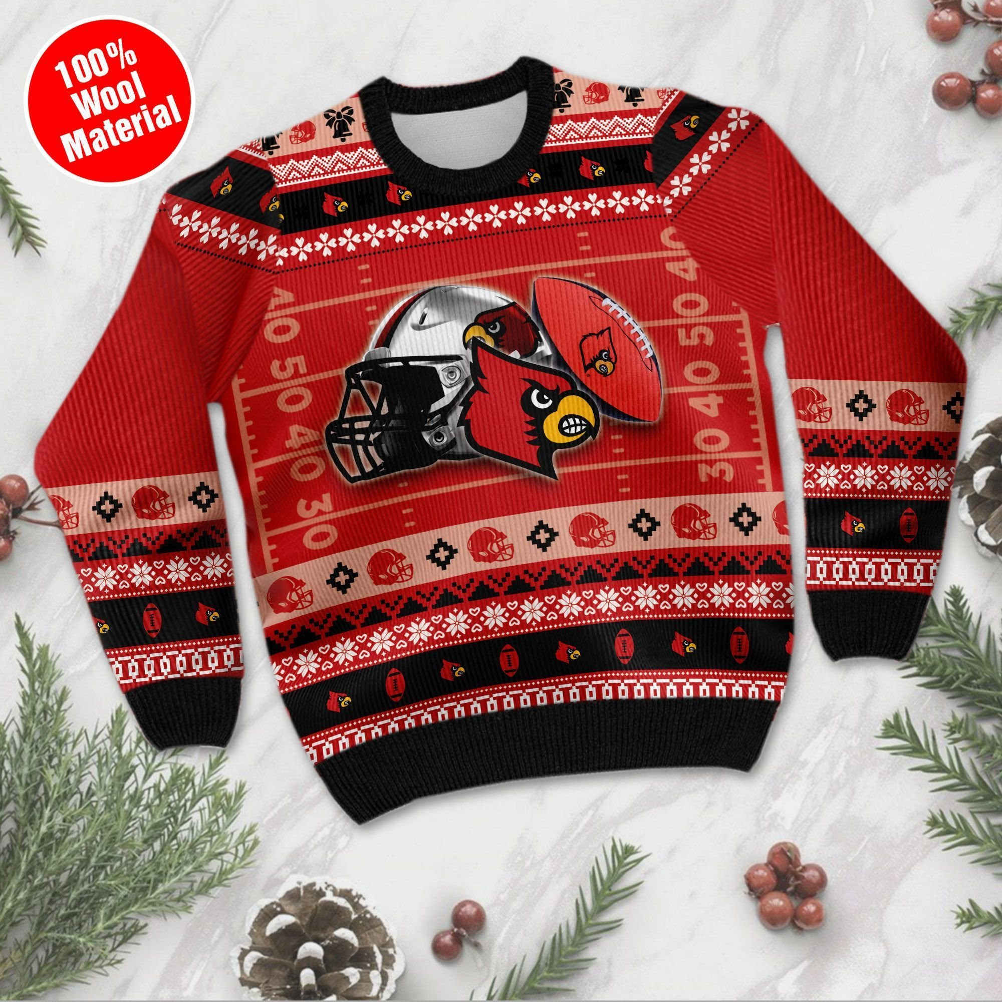 Louisville Cardinals Custom Name & Number Personalized Ugly Christmas Sweater Adult 3D Funny Matching for family - Image 2