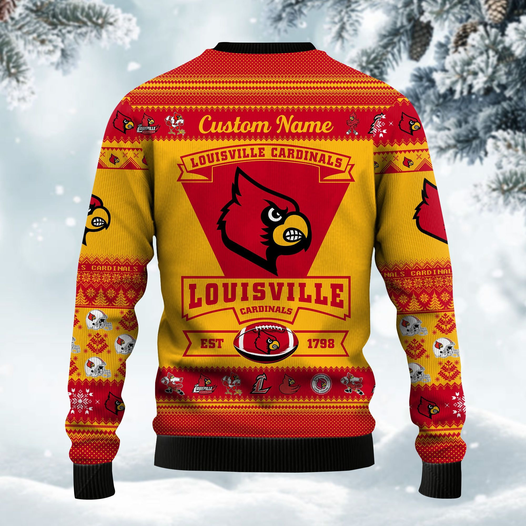 Louisville Cardinals Football Team Logo Personalized Ugly Christmas Sweater Adult 3D Funny Matching for family - Image 4
