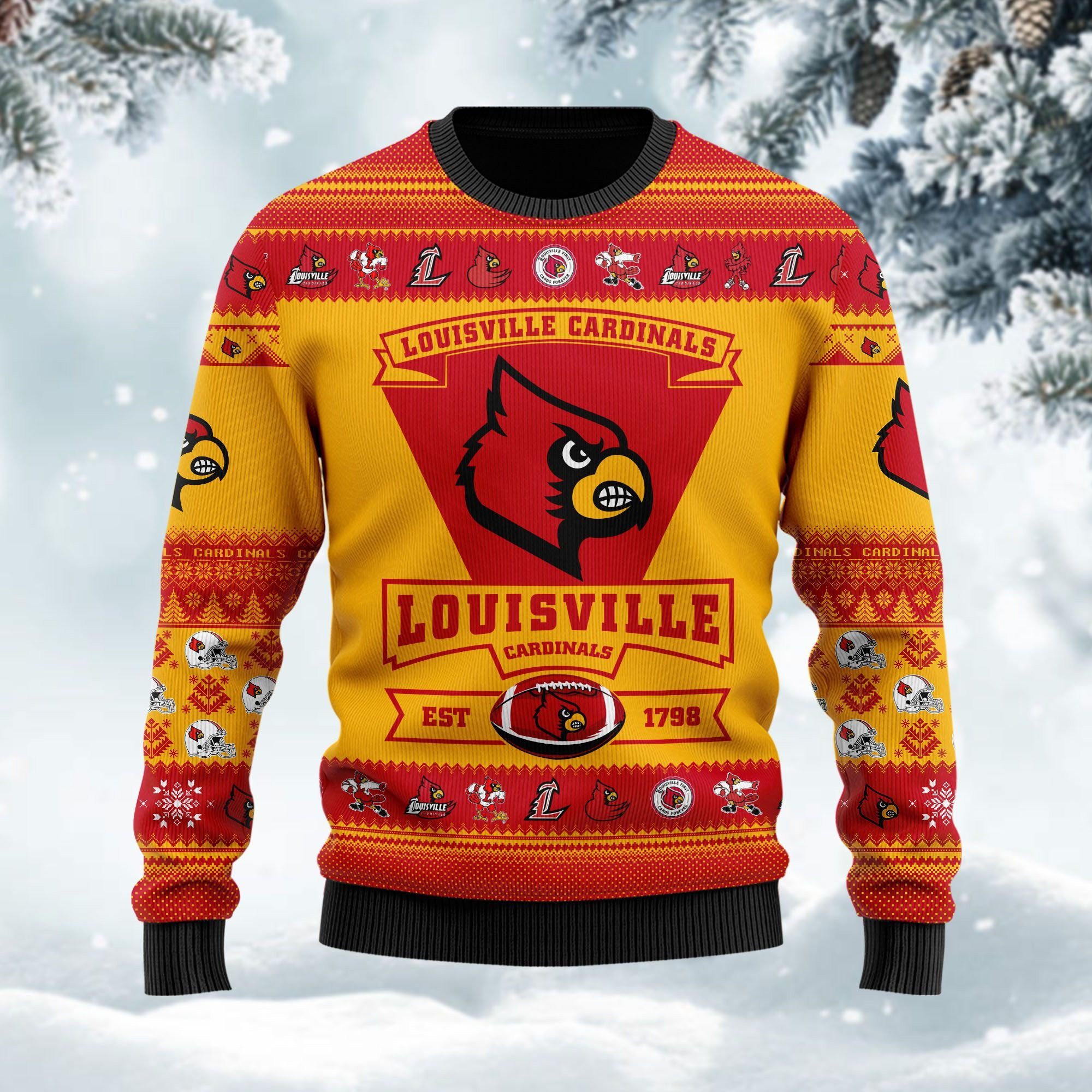 Louisville Cardinals Football Team Logo Personalized Ugly Christmas Sweater Adult 3D Funny Matching for family - Image 3
