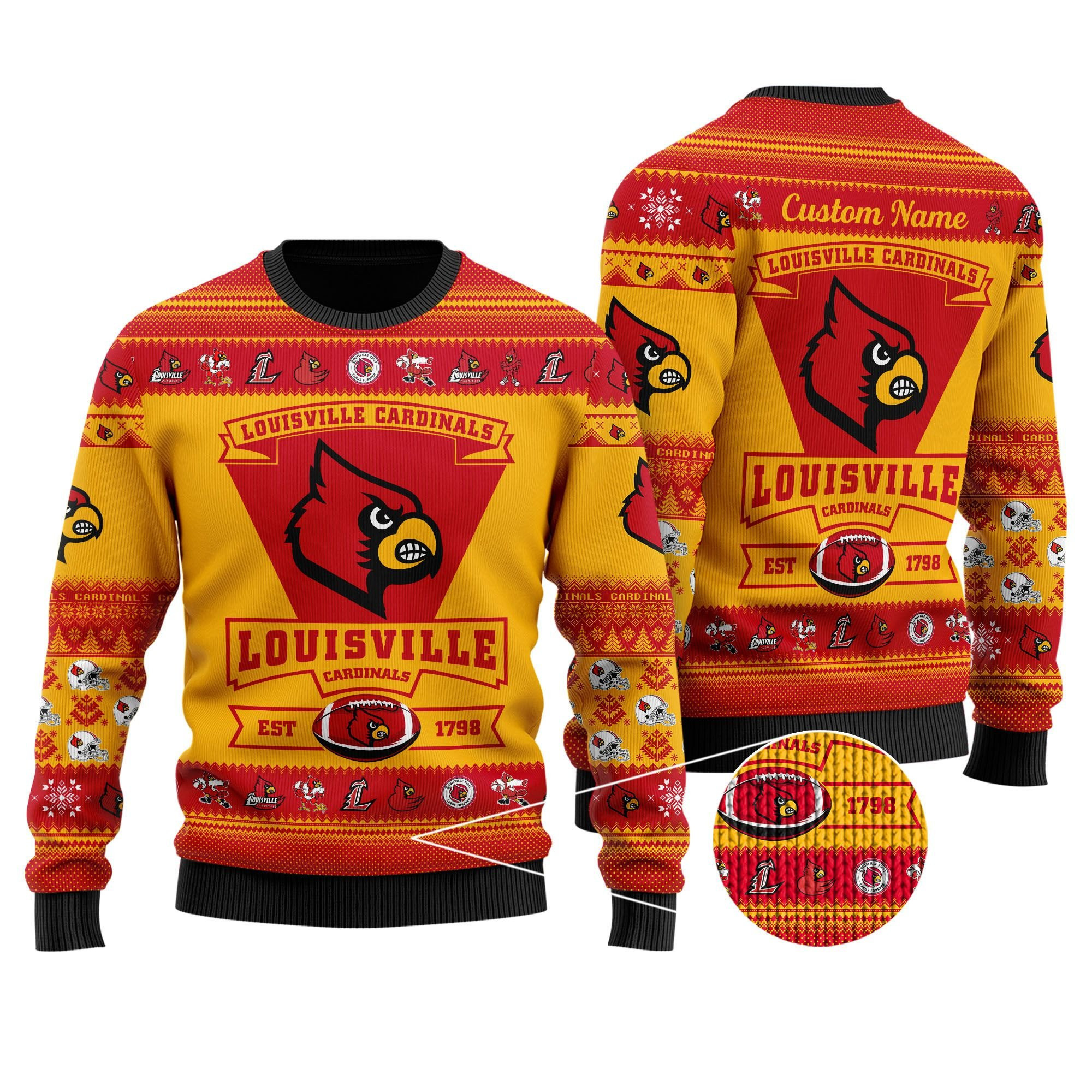 Louisville Cardinals Football Team Logo Personalized Ugly Christmas Sweater Adult 3D Funny Matching for family - Image 2