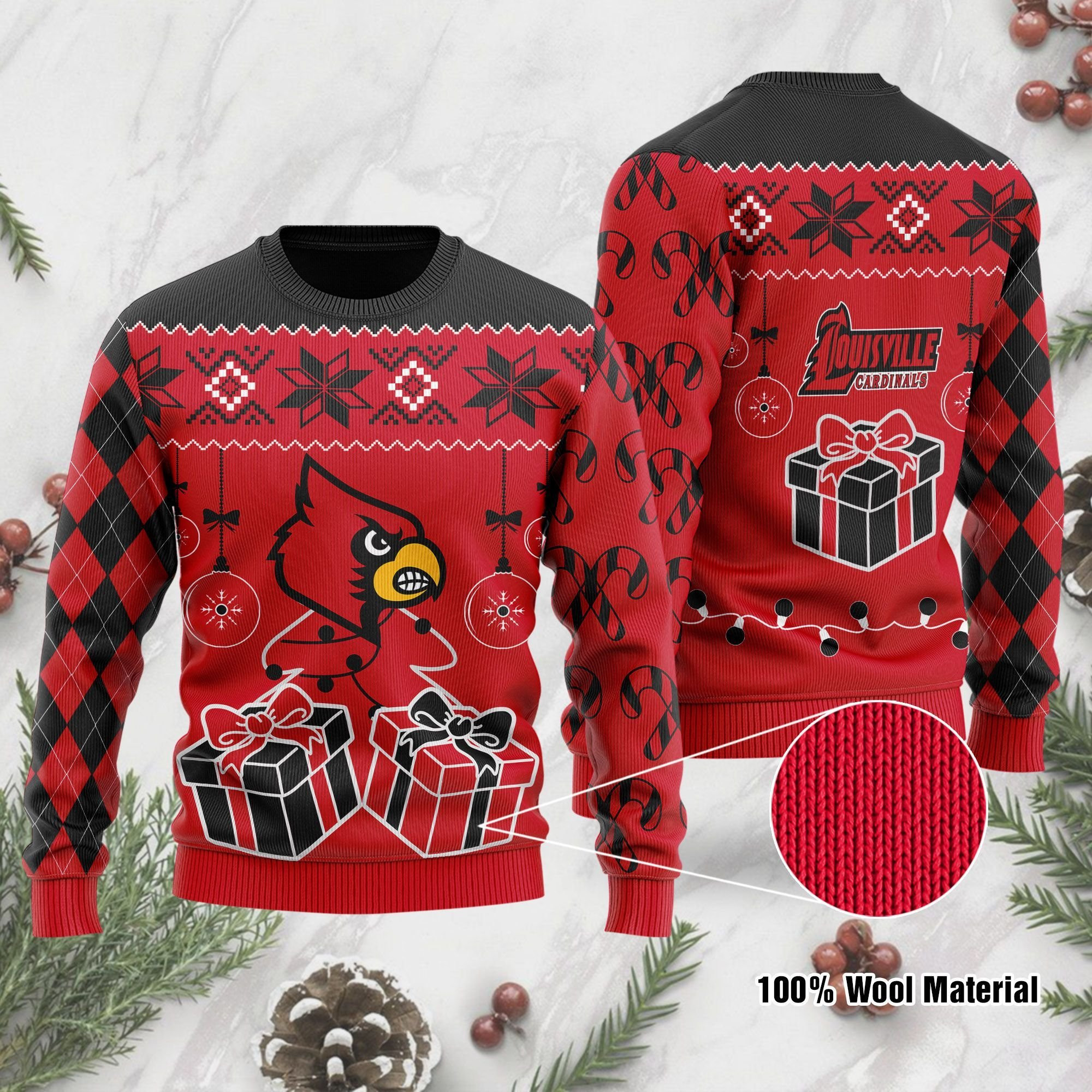 Louisville Cardinals Funny Ugly Christmas Sweater Adult 3D Funny Matching for family
