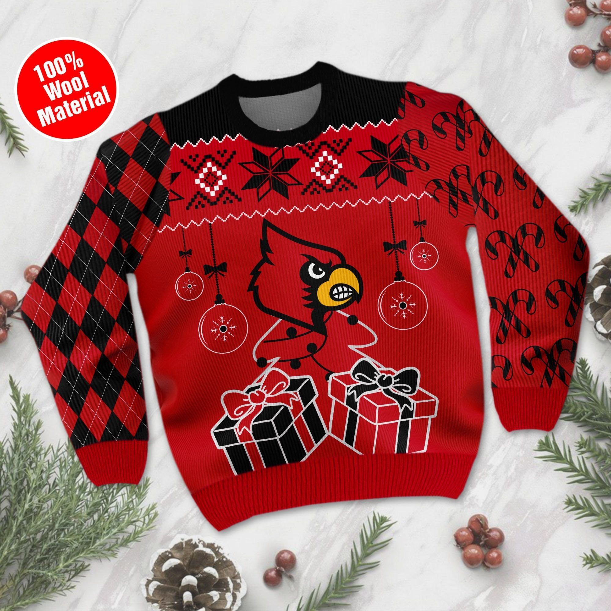 Louisville Cardinals Funny Ugly Christmas Sweater Adult 3D Funny Matching for family - Image 2