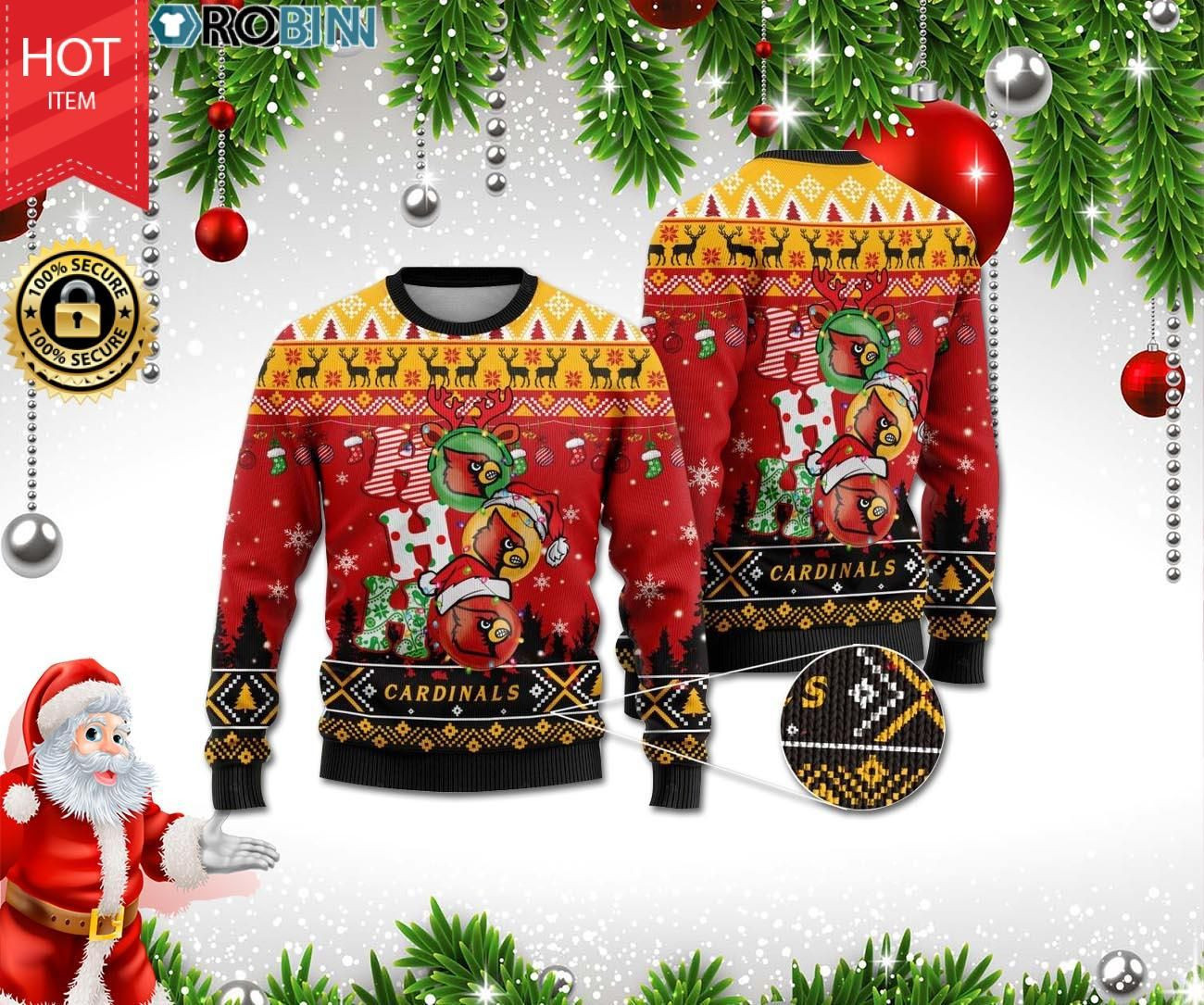 Louisville Cardinals Ho Ho Ho 3D Print Ugly Christmas Sweater Adult 3D Funny Matching for family