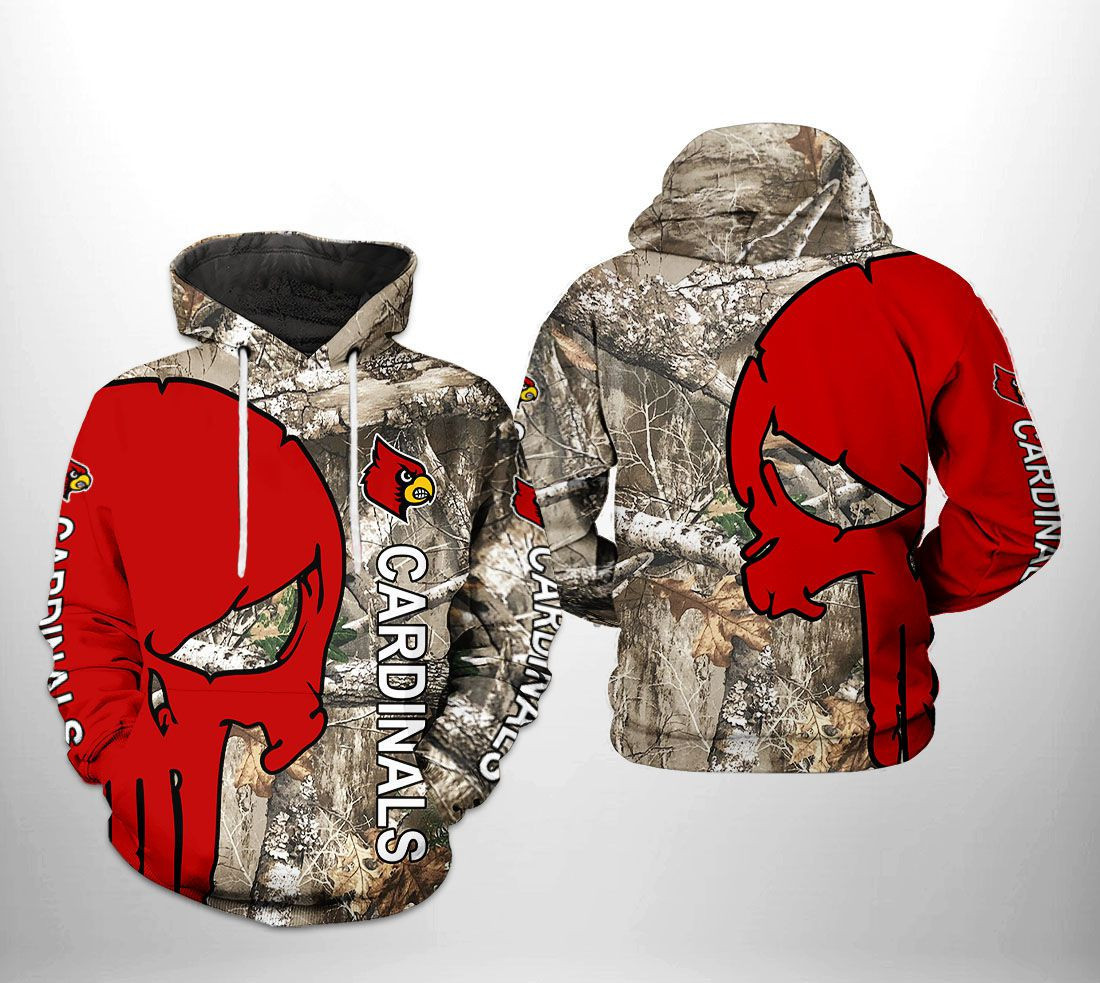Louisville Cardinals NCAA Camo Veteran Hunting 3D All Over Print Hoodie, Zip Hoodie