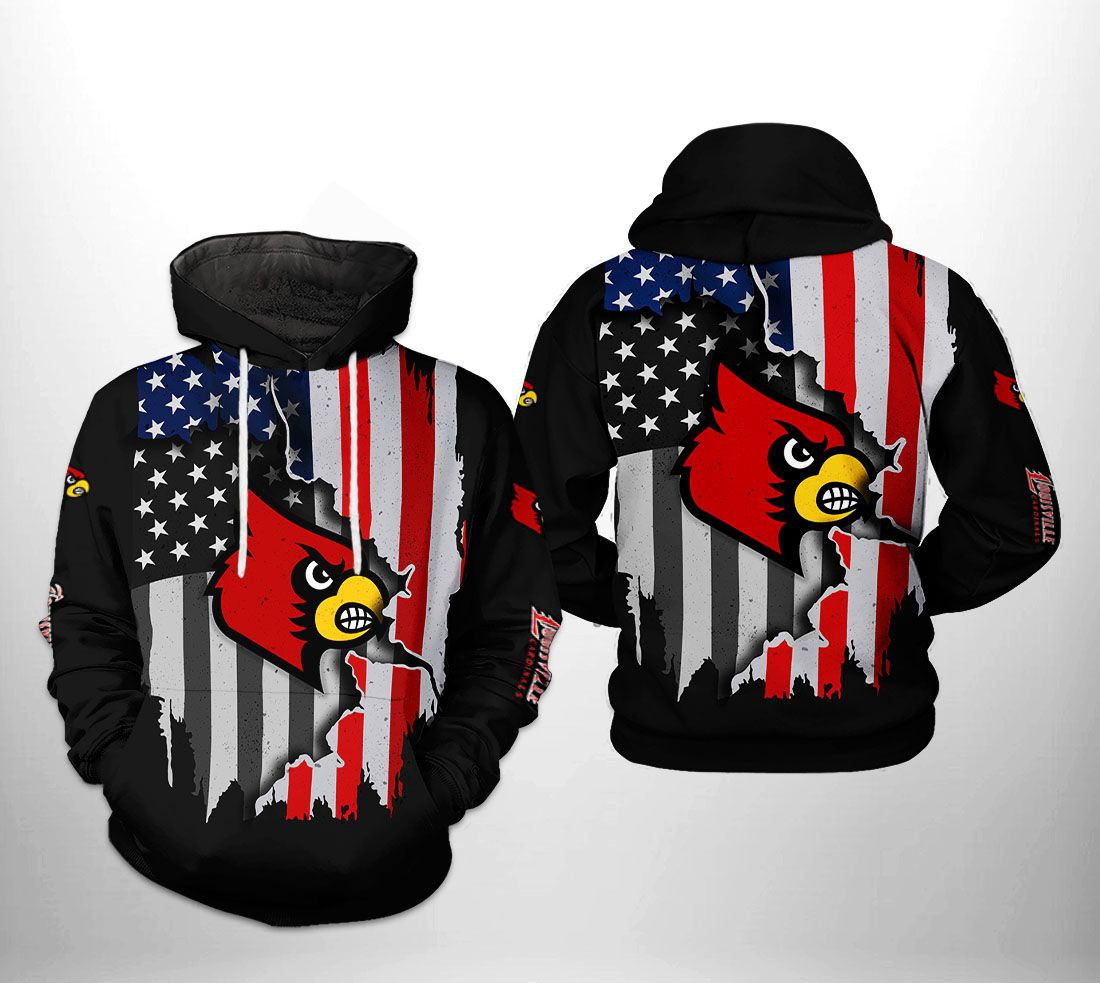 Louisville Cardinals NCAA US Flag 3D All Over Print Hoodie, Zip Hoodie