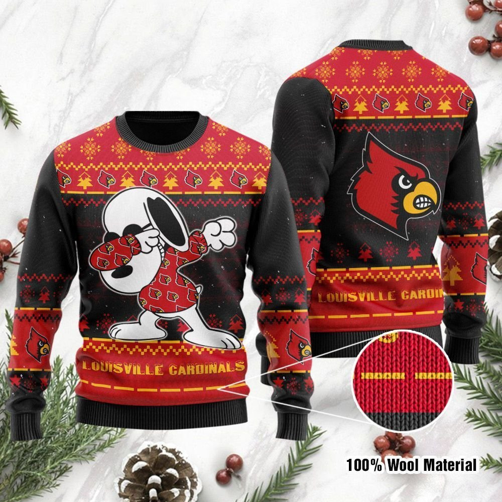 Louisville Cardinals Snoopy Dabbing Ugly Christmas Sweater Adult 3D Funny Matching for family