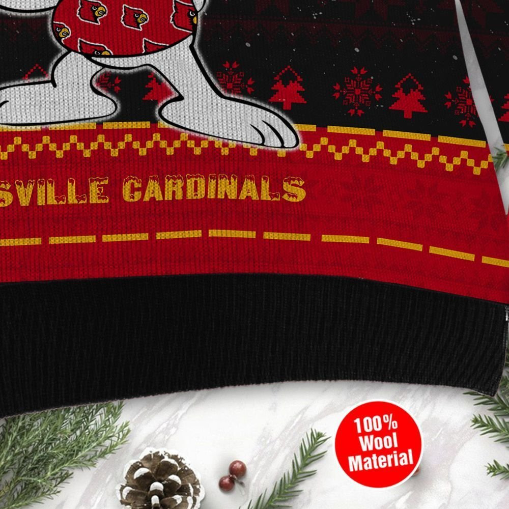 Louisville Cardinals Snoopy Dabbing Ugly Christmas Sweater Adult 3D Funny Matching for family - Image 4