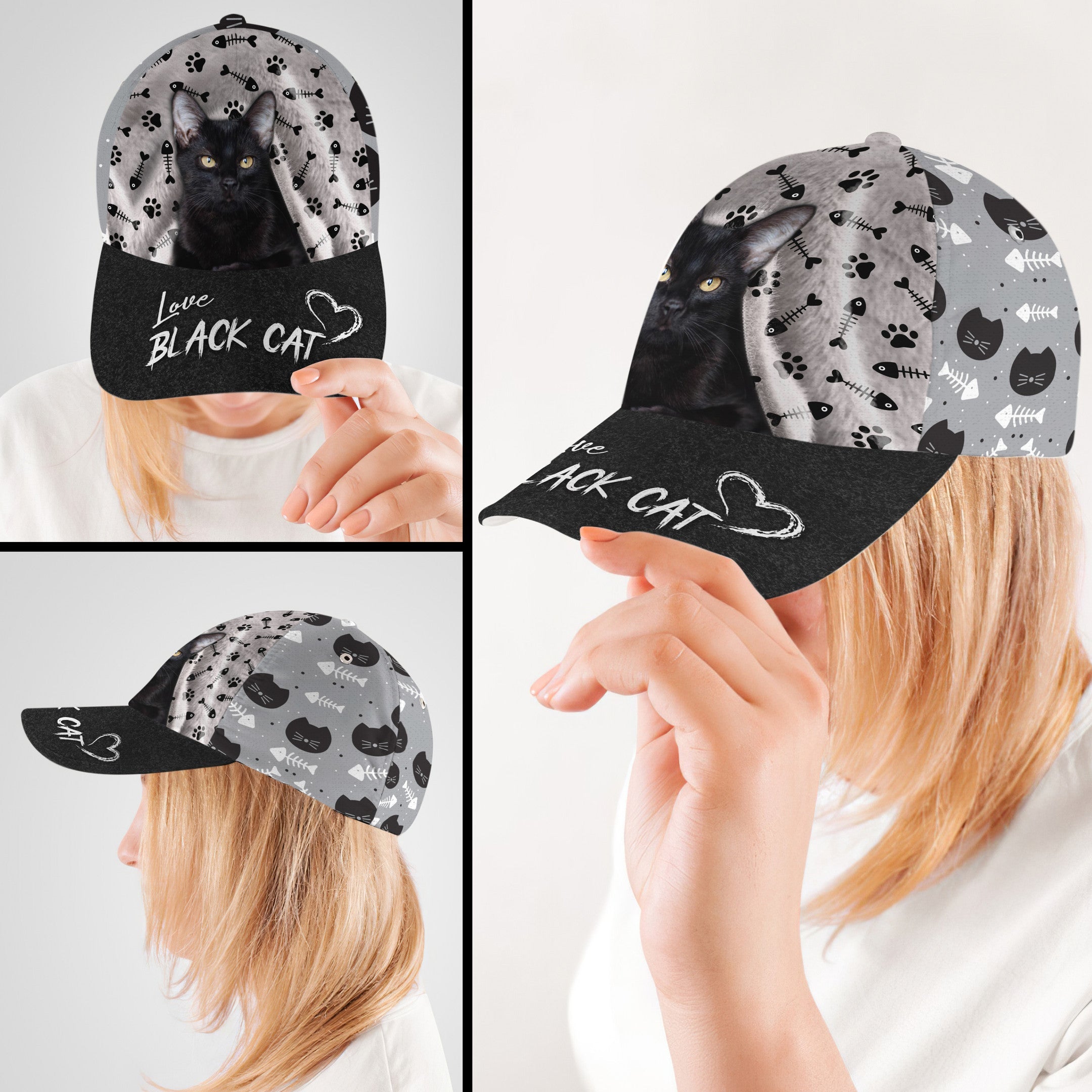 Love Black Cat Hat Classic Cap Trucker Hats Custom Hats Gifts For Men & Women