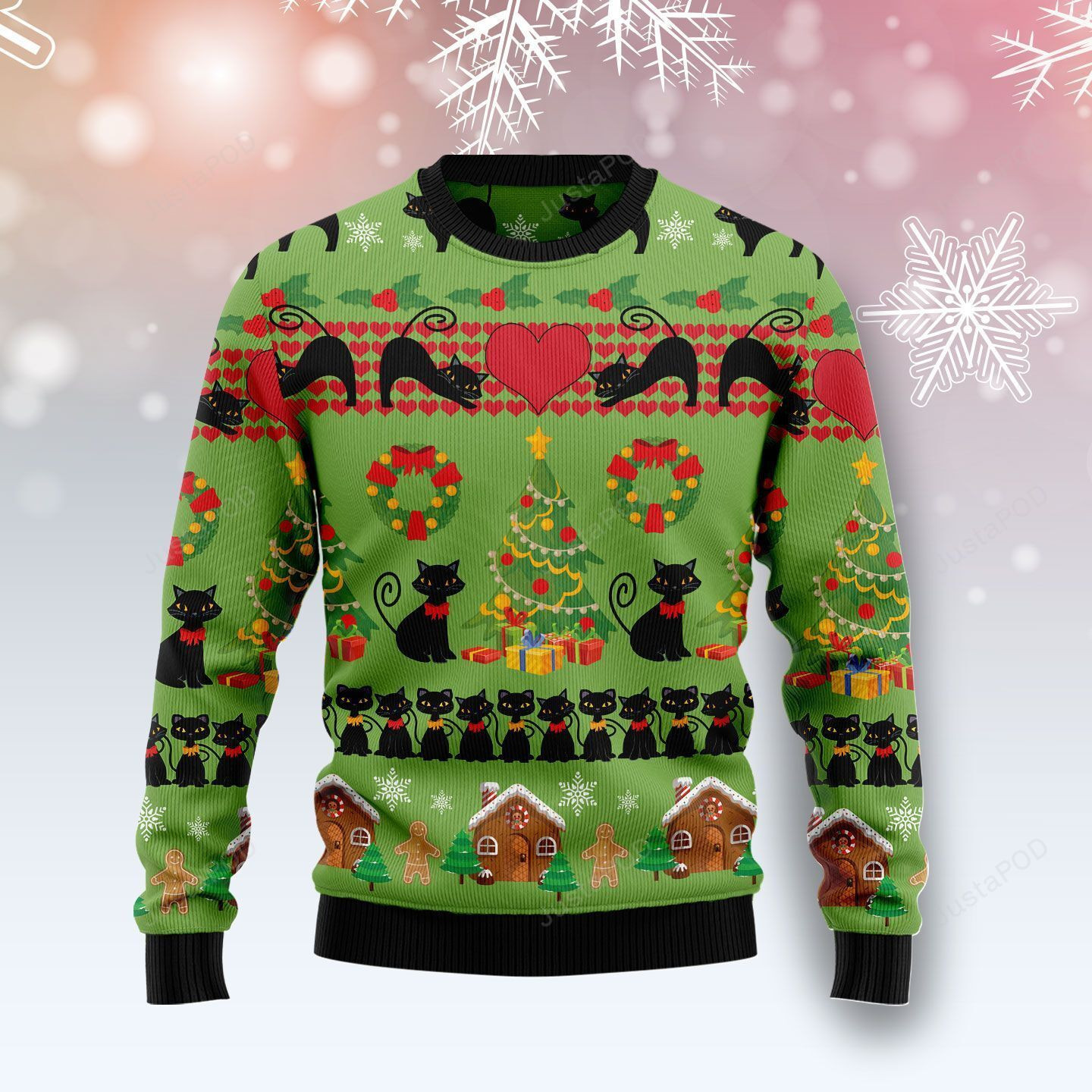 Love Black Cat Ugly Christmas Sweater Adult 3D Funny Matching for family