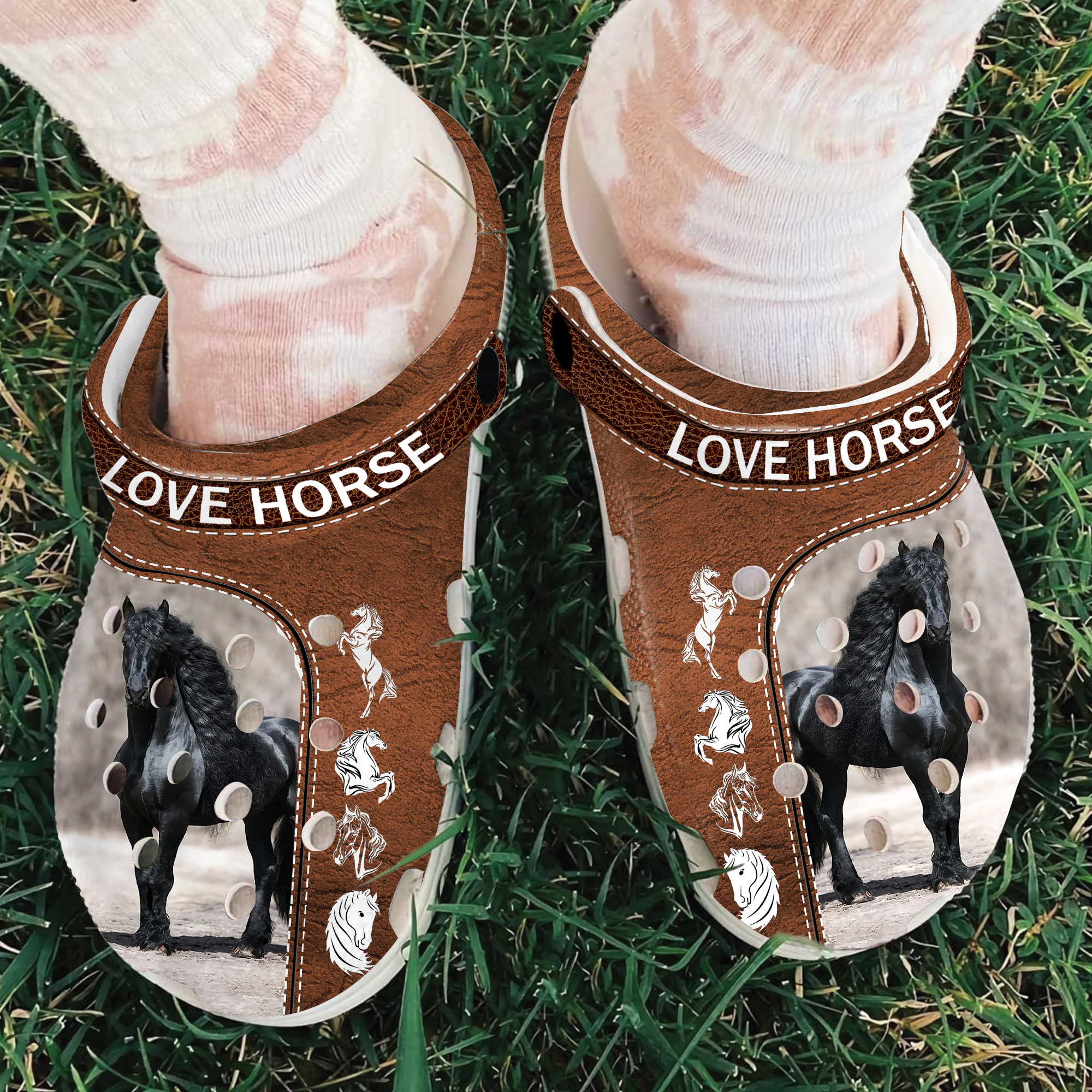 Love Black Horse Crocs Crocband Clogs Shoes Comfortable For Men Women and Kids