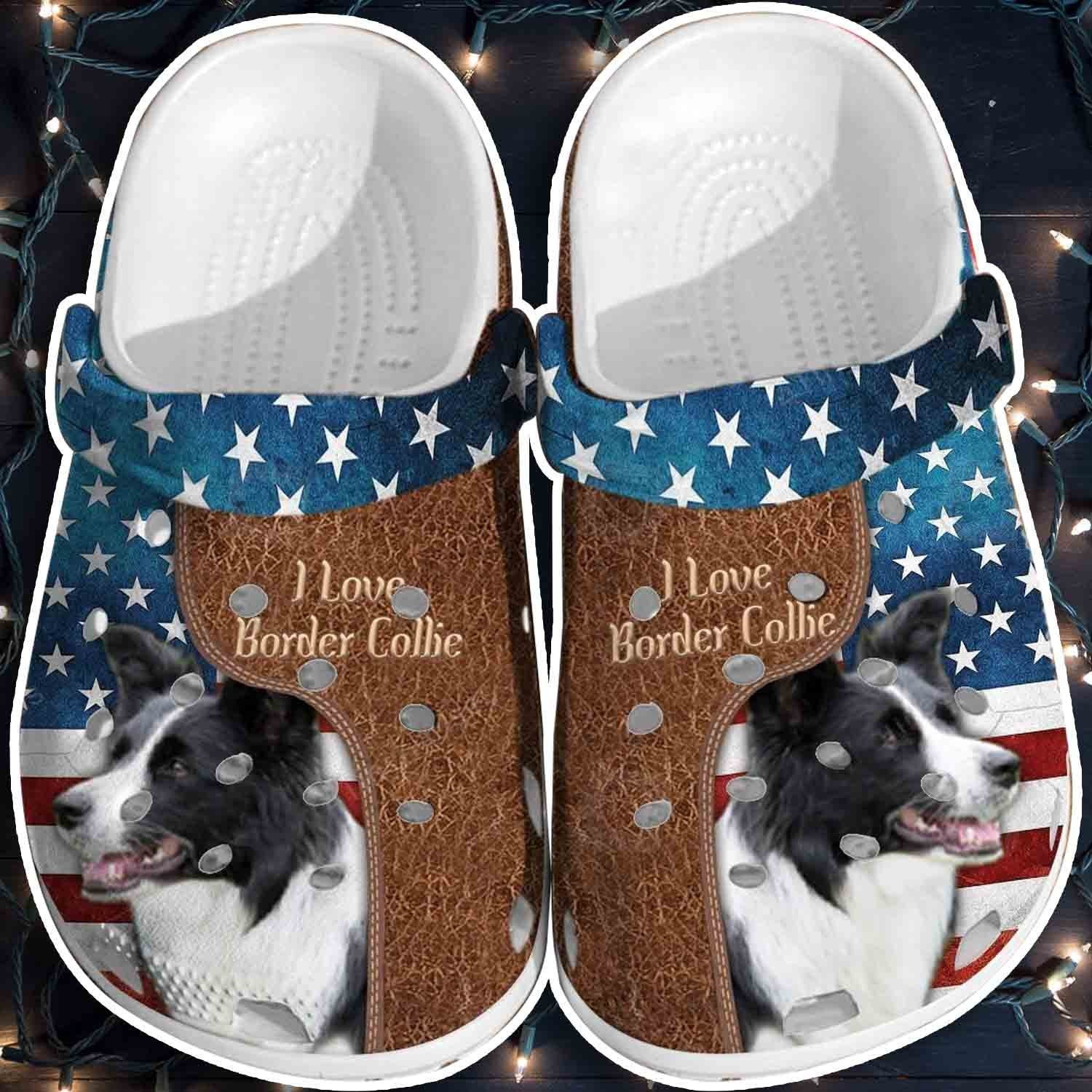 Love Border Collie Usa Flag Shoes - 4Th Of July Dog clogs