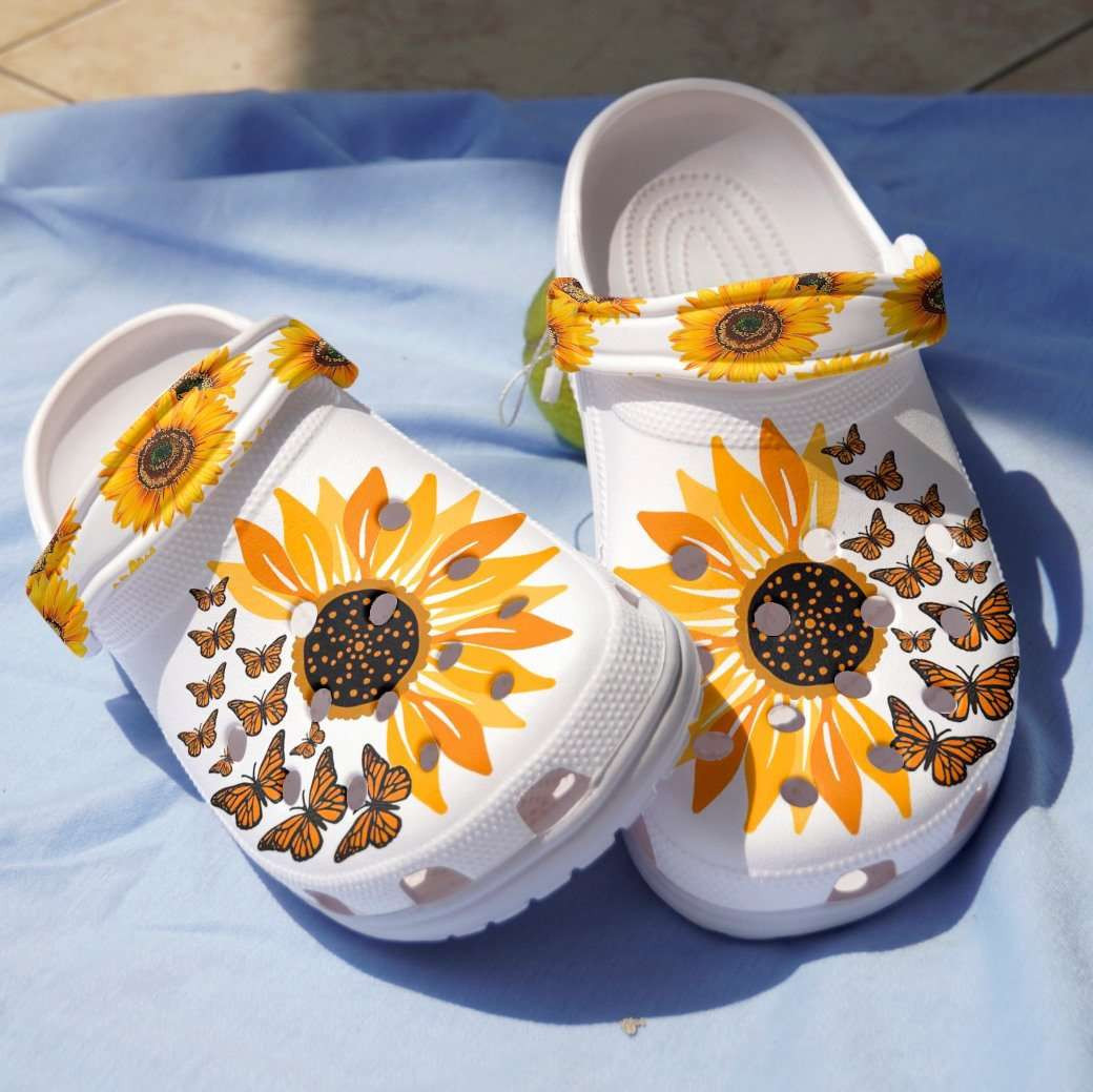 Love Butterfly And Sunflower Lovers Crocband Clog Shoes