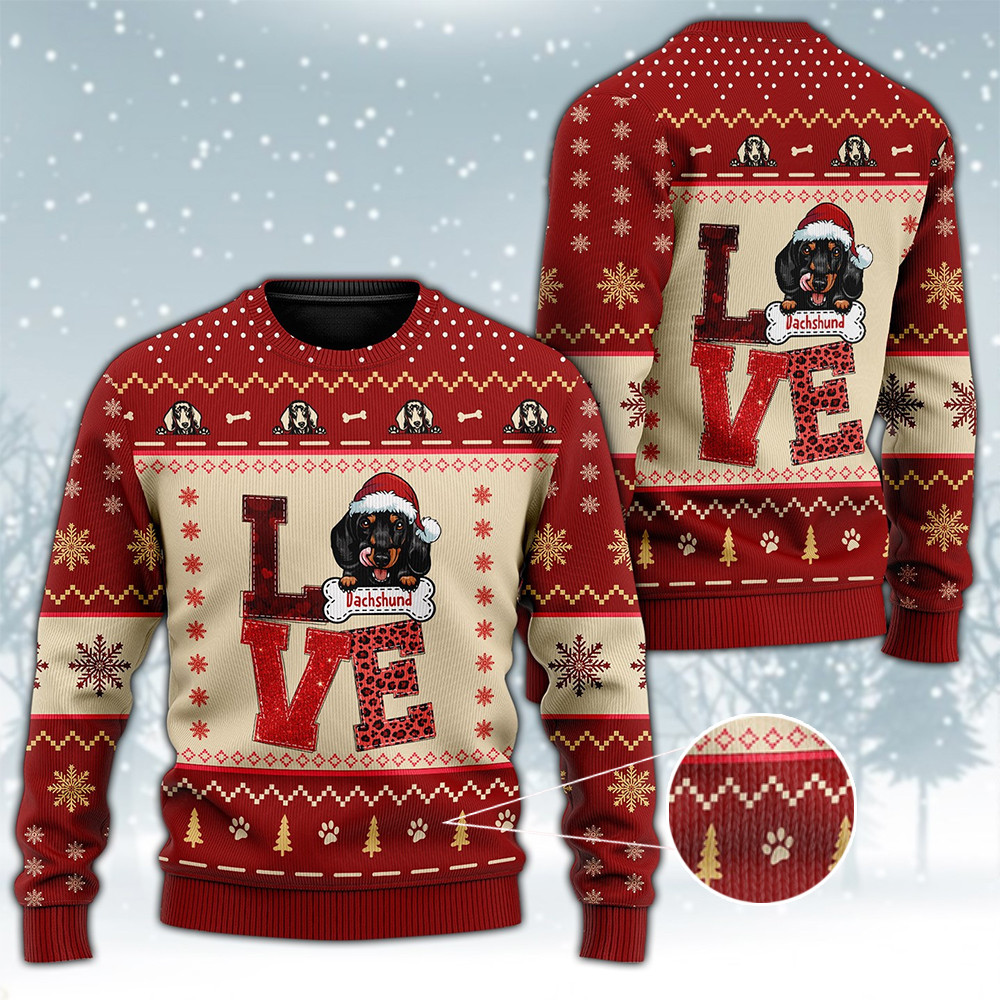 Love Dachshund Ugly Christmas Sweater Cute Dog Mom Holiday Christmas Gift Ideas For Her - Image 3