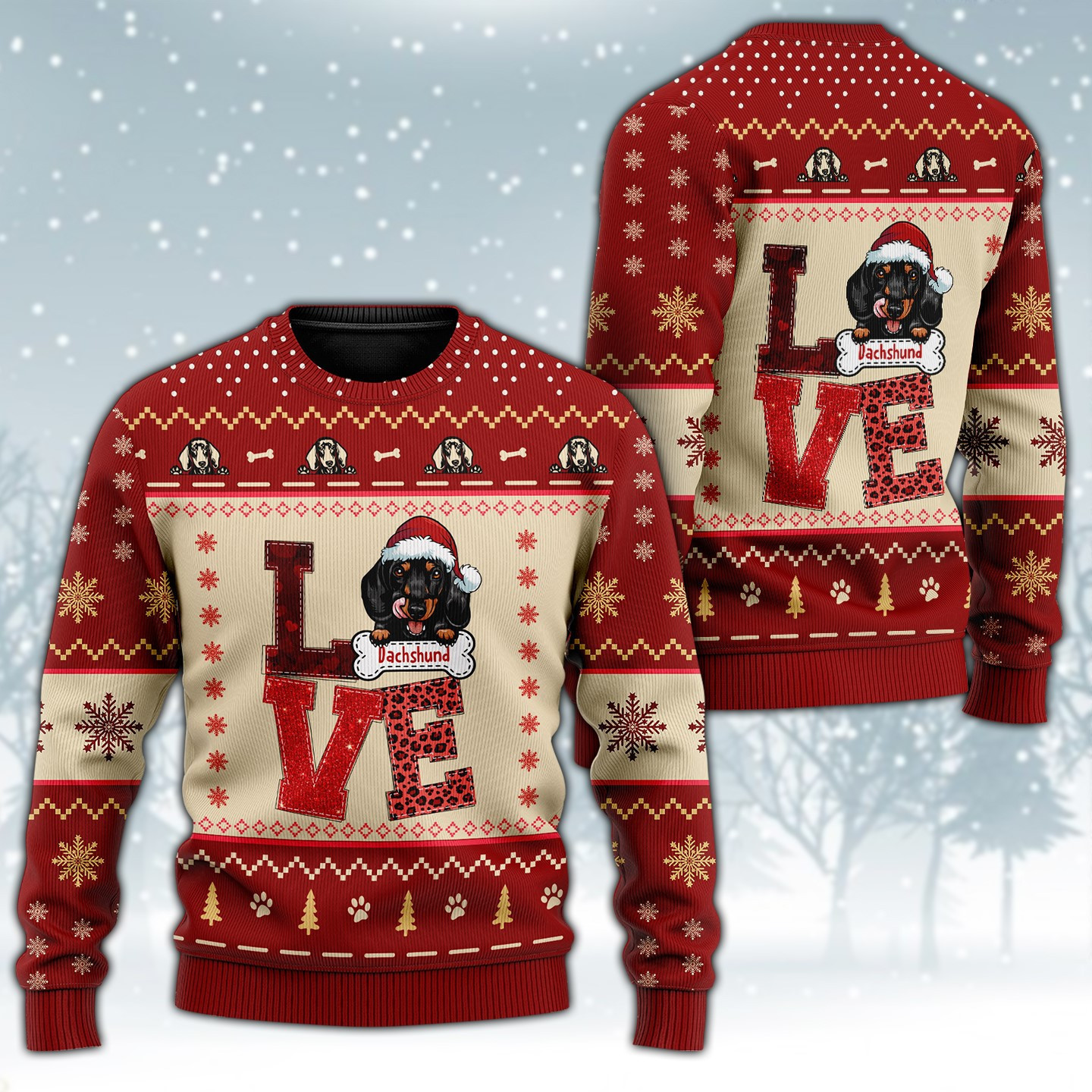 Love Dachshund Ugly Christmas Sweater Cute Dog Mom Holiday Christmas Gift Ideas For Her - Image 2