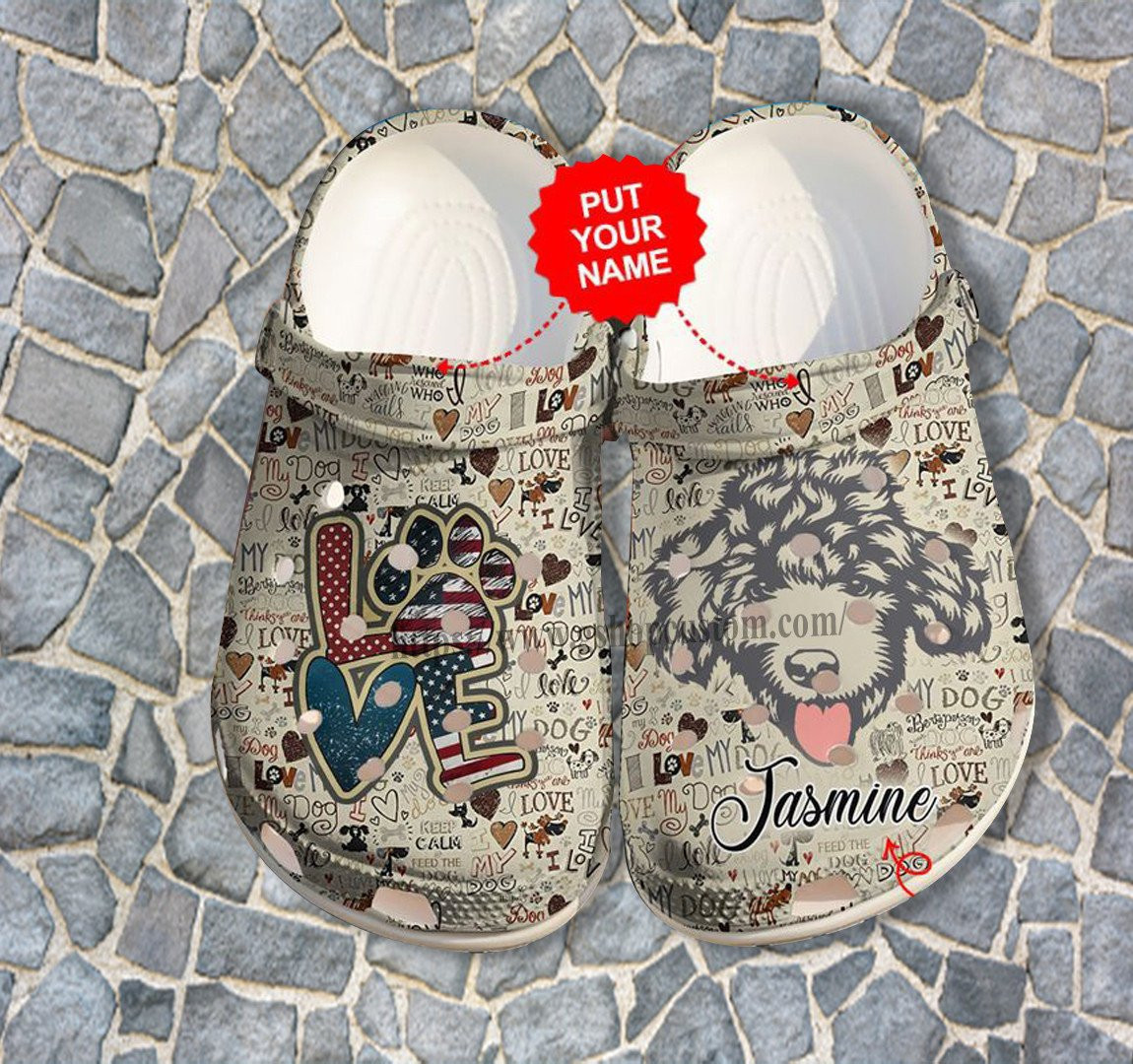 Love Doodle Dog Letter Shoes Gift Wife Daughter - Doodle Dog Love 4Th Of July Usa Flag Shoes Croc Clogs Customize