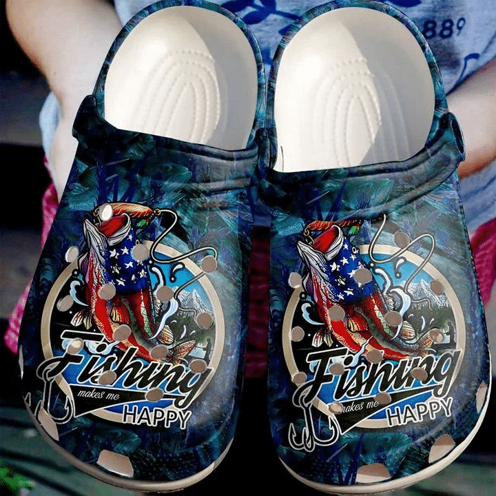 Love Fishing Gifts Aniamls American Flag Happy Makes Me Gift For Lover Rubber clog Shoes Comfy Footwear