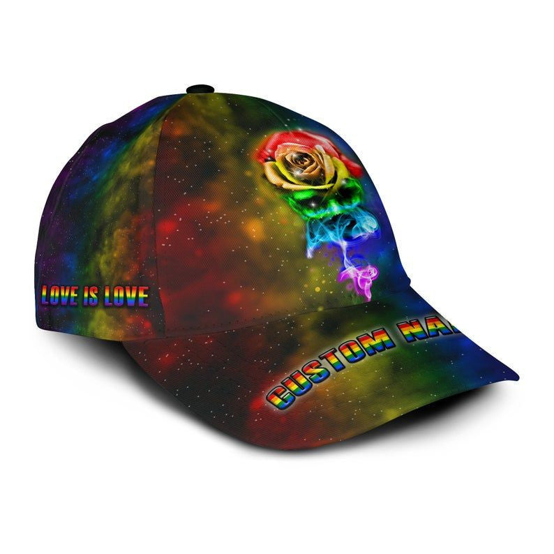 Love Is Love Rainbow Rose Flower Custom Name 3D Cap For LGBT, Personalized LGBT cap Trucker Hats Custom Hats Gifts For Men & Women