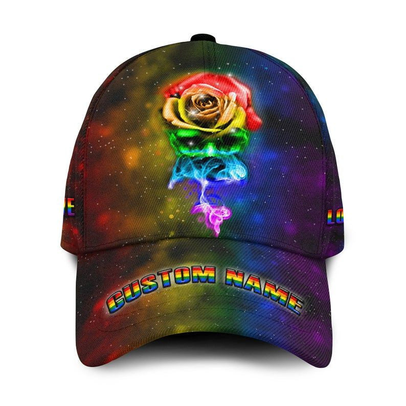 Love Is Love Rainbow Rose Flower Custom Name 3D Cap For LGBT, Personalized LGBT cap Trucker Hats Custom Hats Gifts For Men & Women