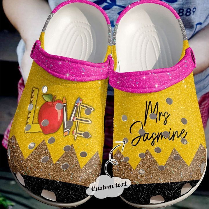Love Letter Teacher Custom Name Glitter Color Crocband Clog Shoes For Men Women
