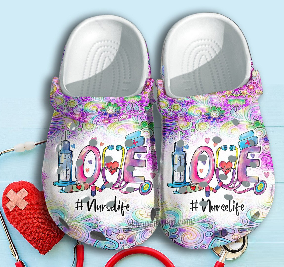 Love Nurse Life With Medical Equipment Stock Shoes Clogs Gift