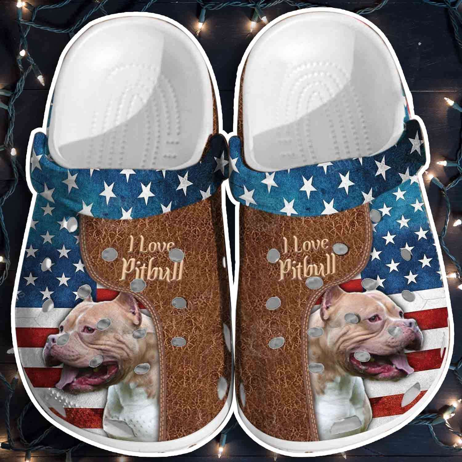 Love Pitbull Dog Usa Flag 4Th Of July Crocband Clogs