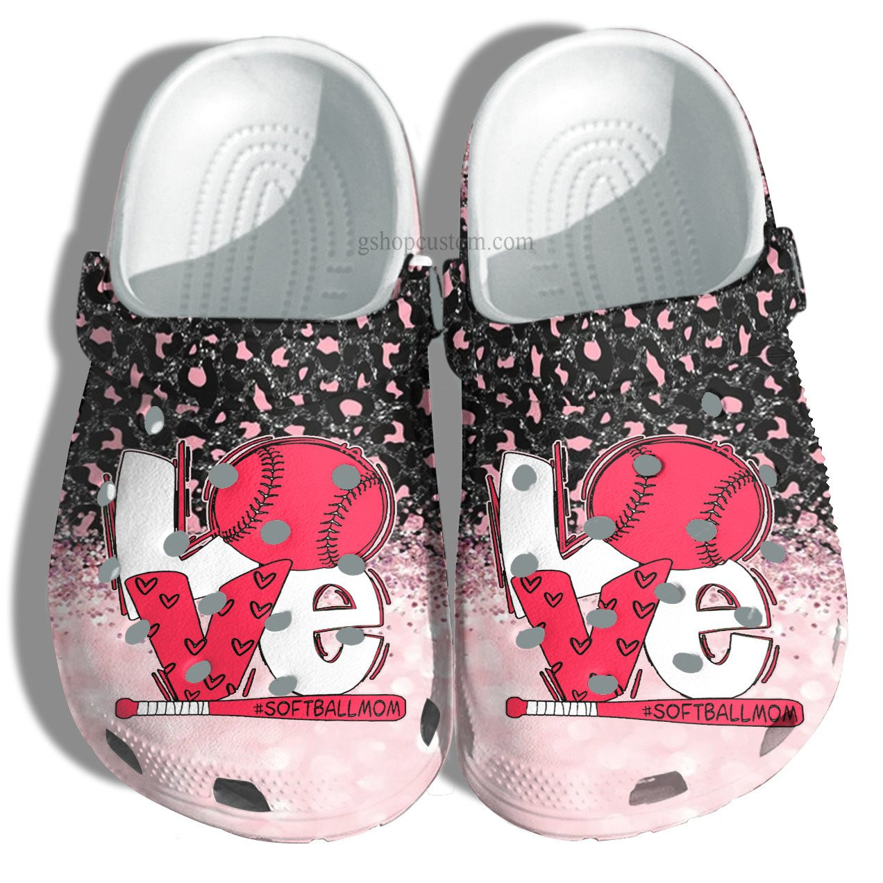 Love Softball Mom Leopard Pinky Croc Shoes Gift Mommy- Softball Love Shoes Gift Mother Day