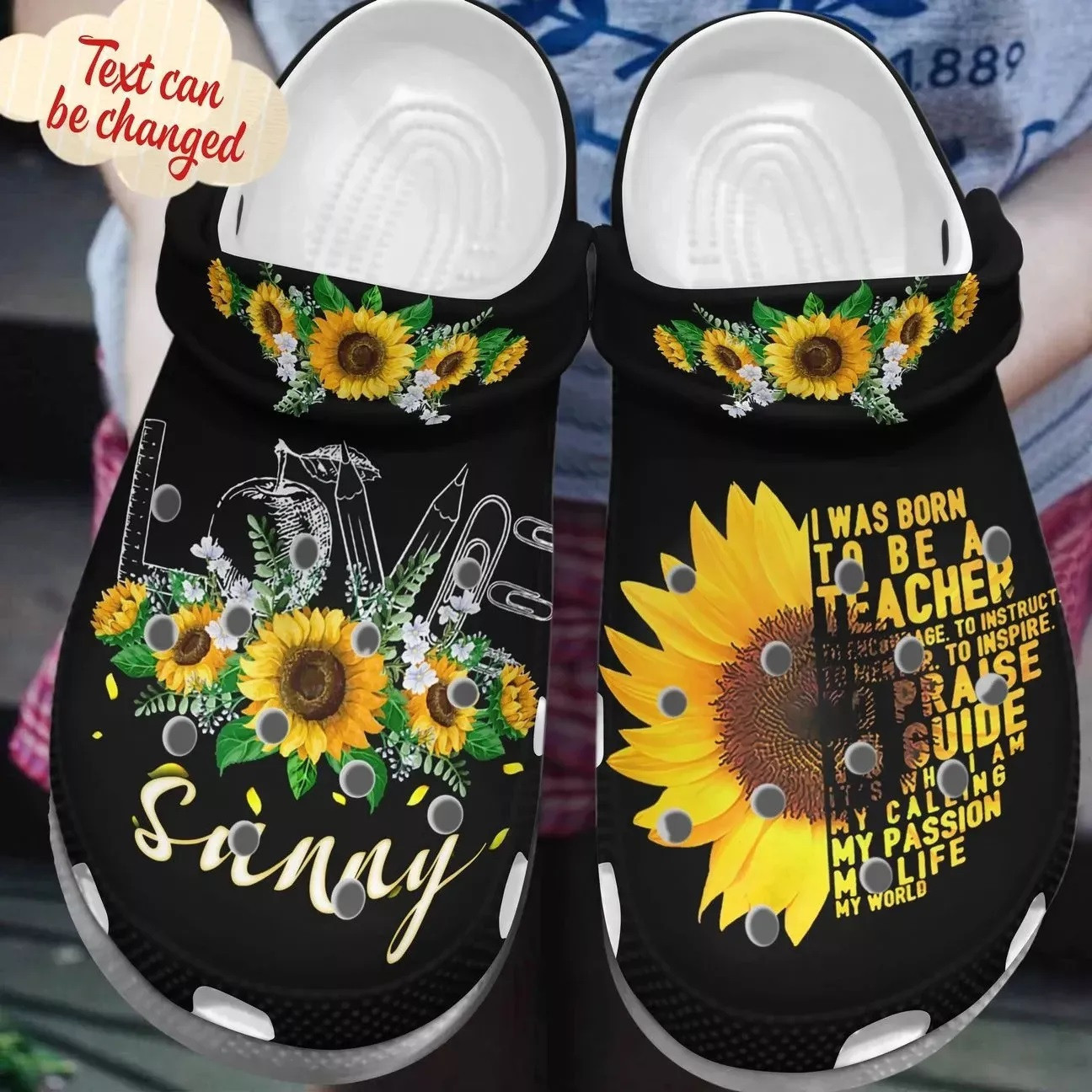 Love Sunflower Personalized Name For Teacher Crocband Clog Shoes For Men Women