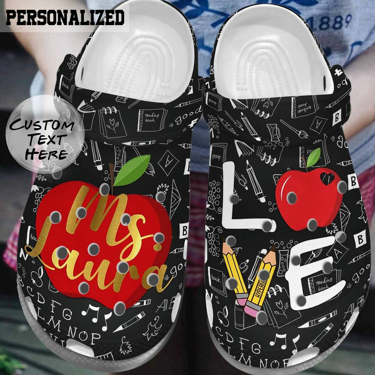 Love Teacher Pattern Custom Name Crocband Clog Shoes For Men Women