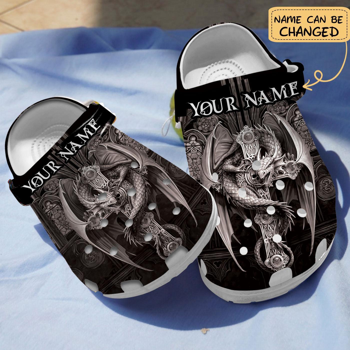 Love White Dragon Crocs Crocband Clogs Shoes Comfortable For Men Women and Kids