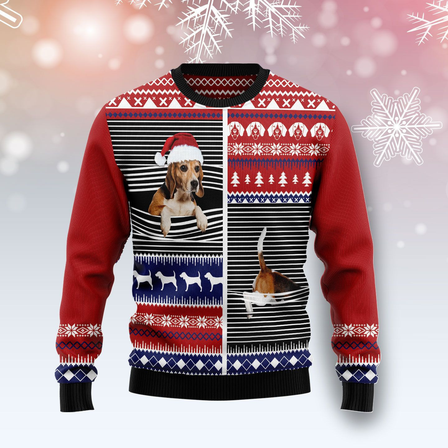 Lovely Beagle Ugly Christmas Sweater Adult 3D Funny Matching for family