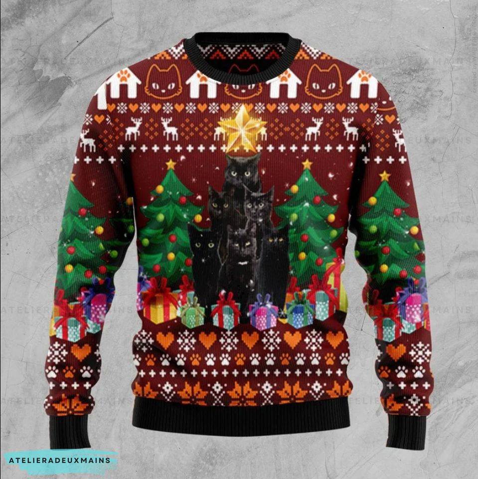 Lovely Black Cat Ugly Christmas 3D SWEATER Christmas,Xmas Lover Ugly Sweatshirt
