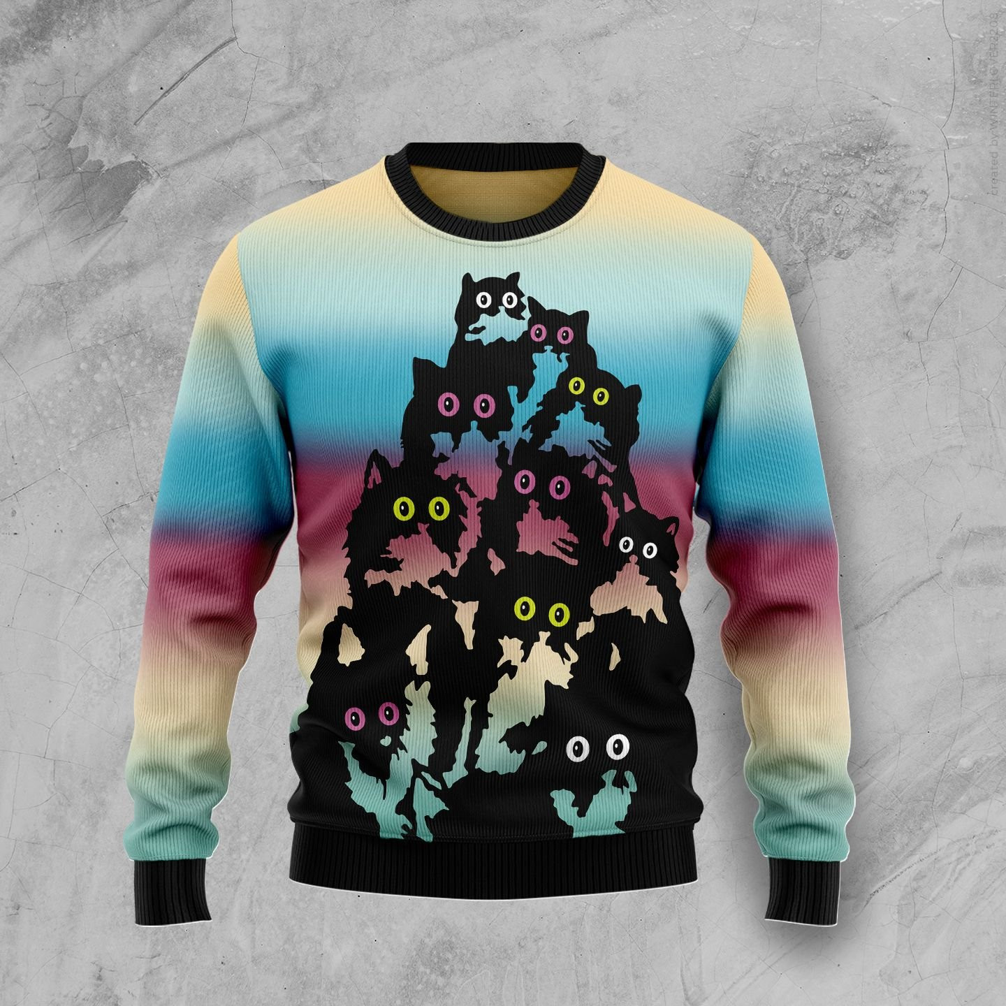 Lovely Black Cat Ugly Christmas Sweater Adult 3D Funny Matching for family