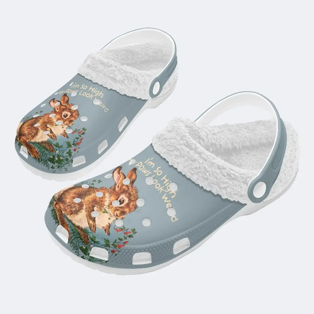 Lovely Blue Rabbit Fuzzy Crocs Crocband Fleece Lined Clogs Shoes Comfortable For Men Women and Kids In Winter